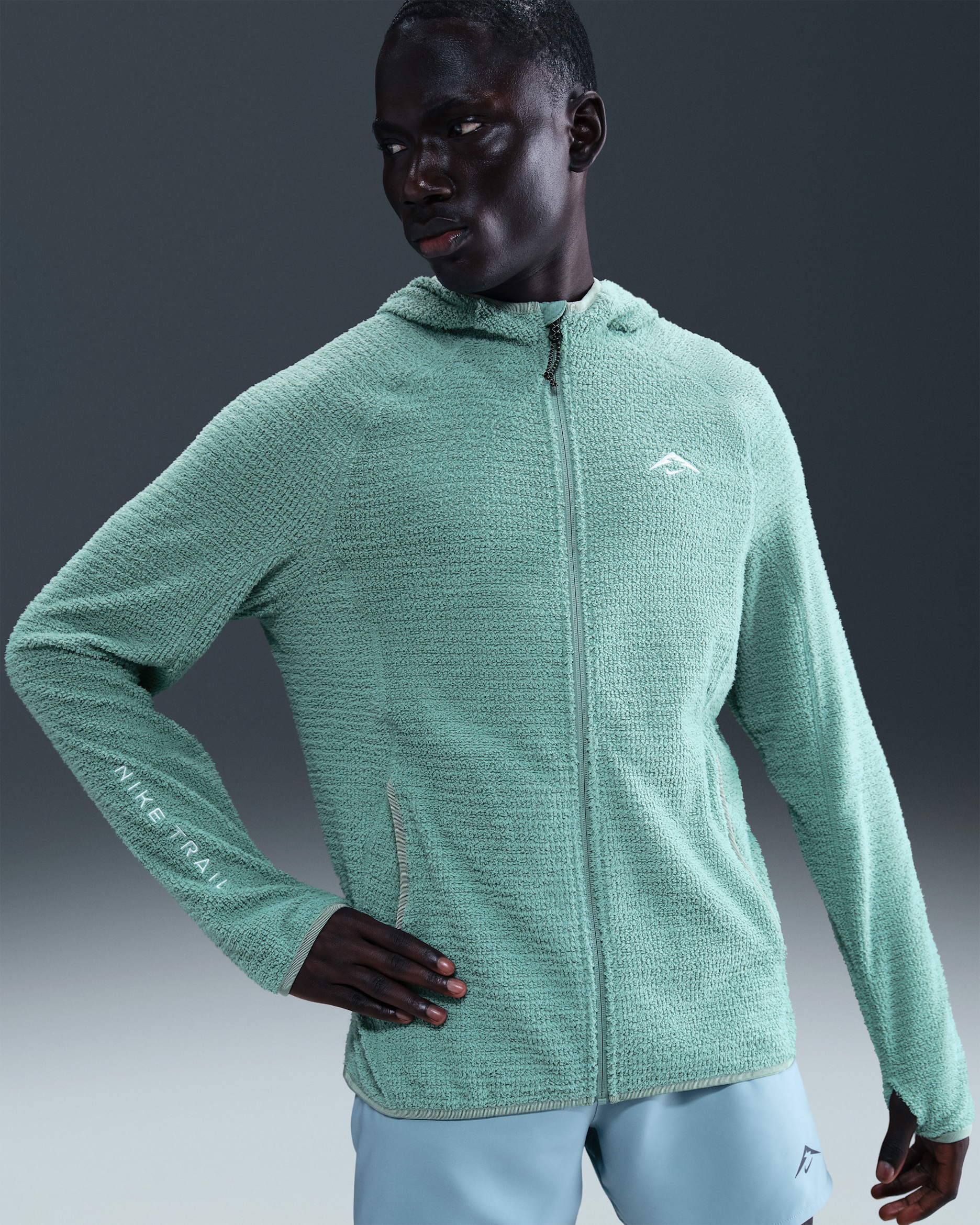 Nike Trail Men's Dri-FIT Fleece Running Jacket - Cannon/Summit White