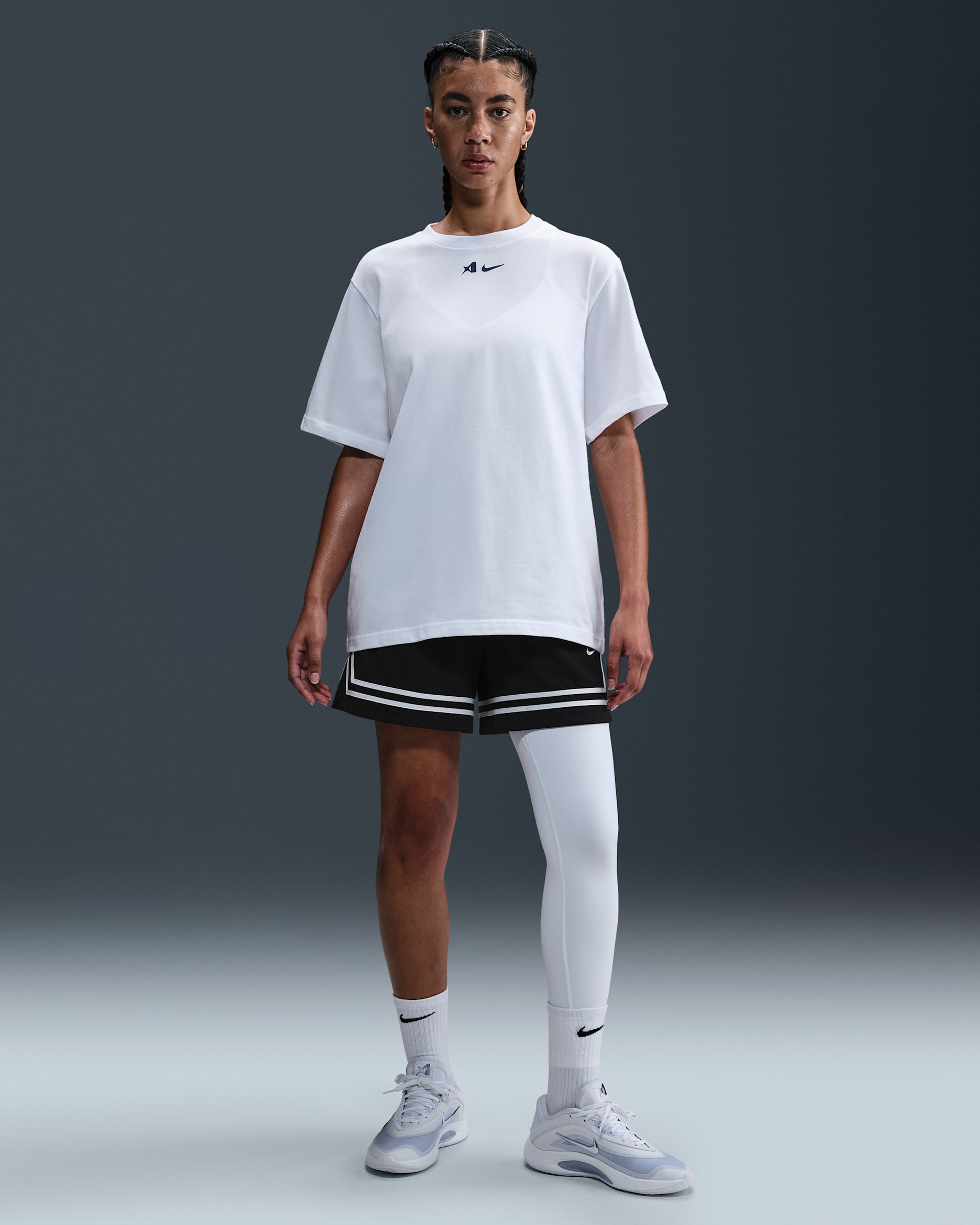 Leggings de básquetbol de tiro medio de una sola pierna asimétricos para mujer A'ja Wilson - Blanco