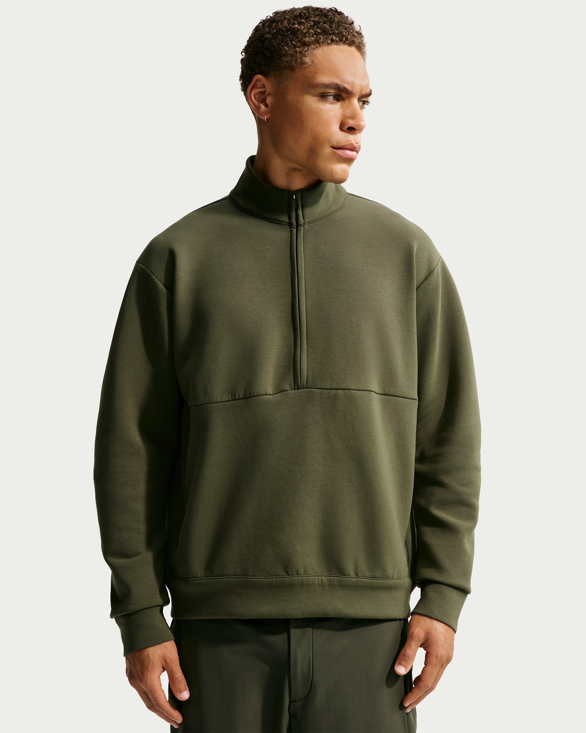 Pánské tričko Nike 24.7 ImpossiblySoft Dri-FIT s polovičním zipem - Cargo Khaki/Sequoia