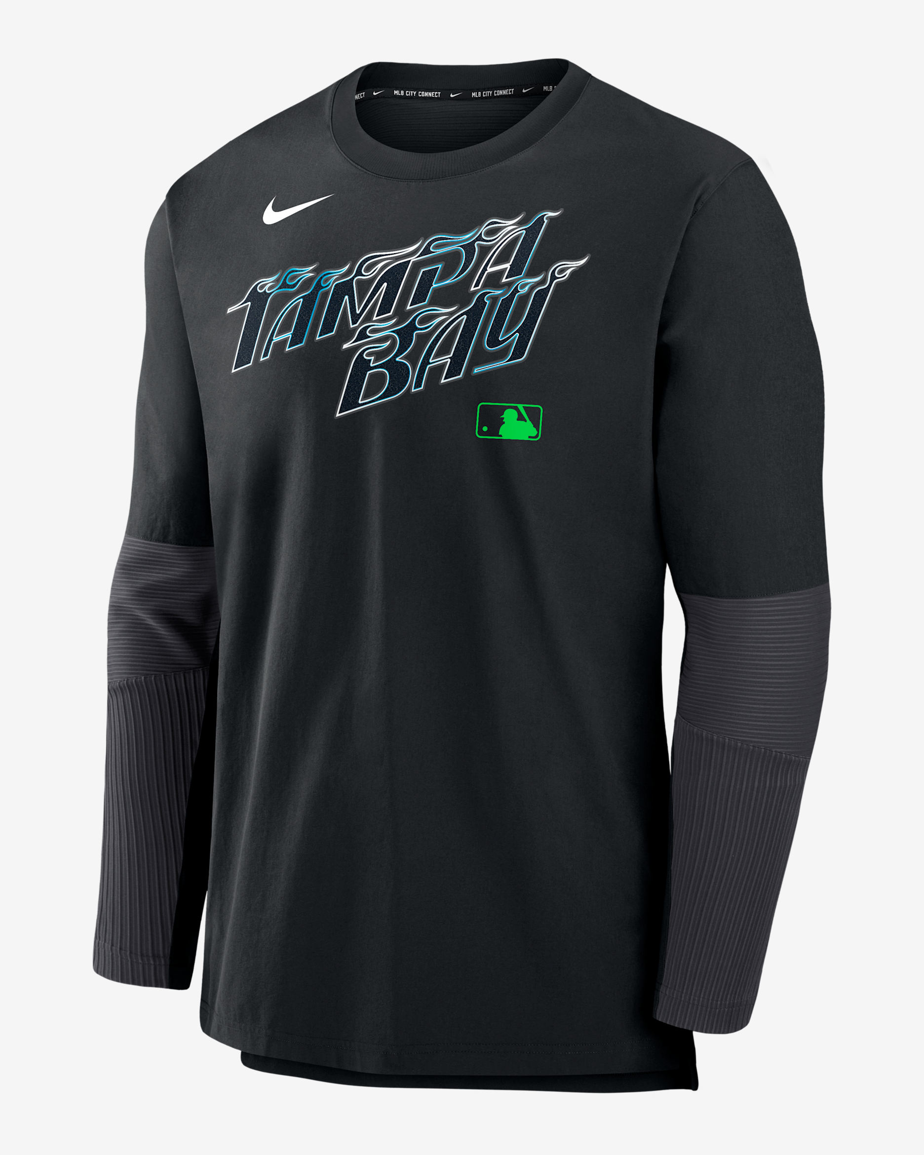 Chamarra sin cierre Nike Dri-FIT de la MLB para hombre Tampa Bay Rays Authentic Collection City Connect Player - Negro