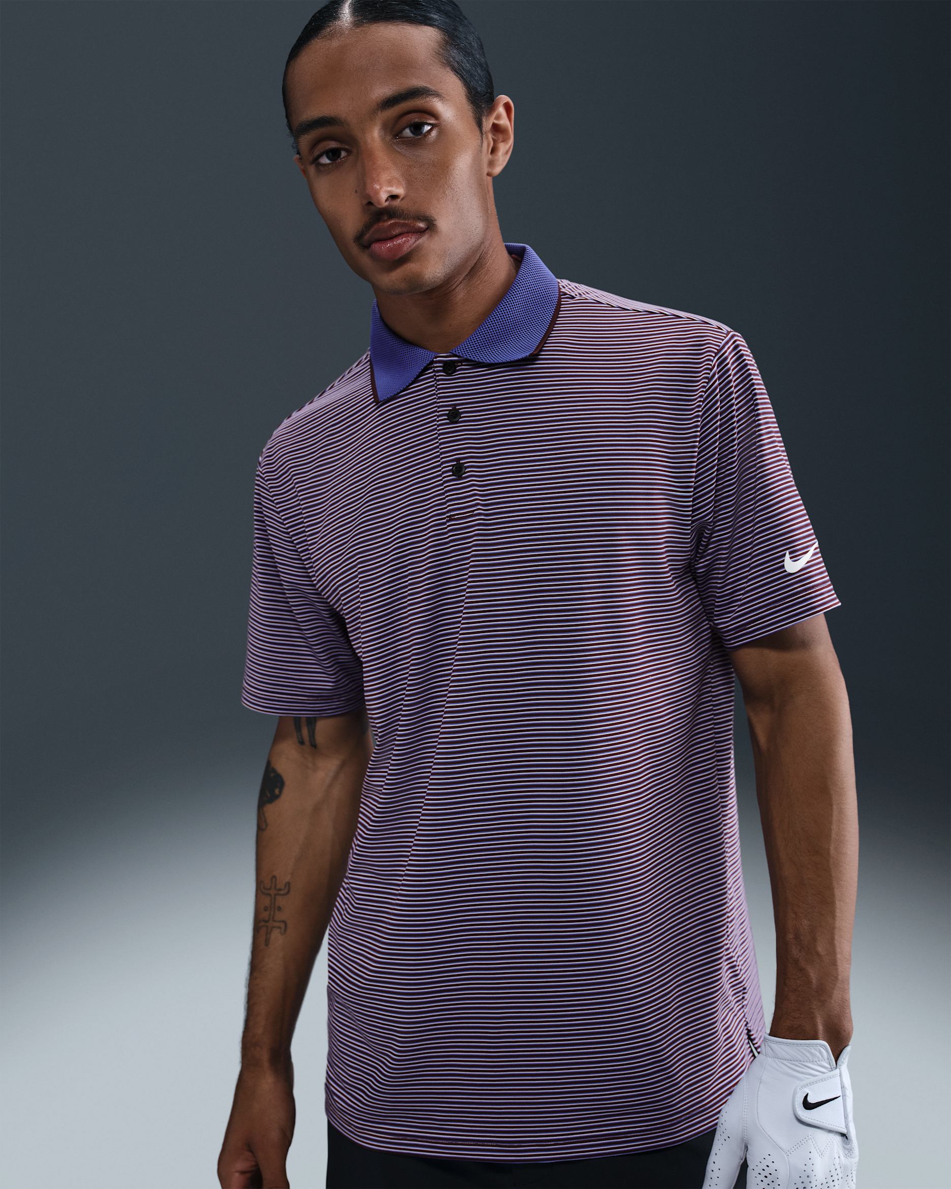 Nike Tour Men's Dri-FIT Striped Golf Polo - Burgundy Crush/White