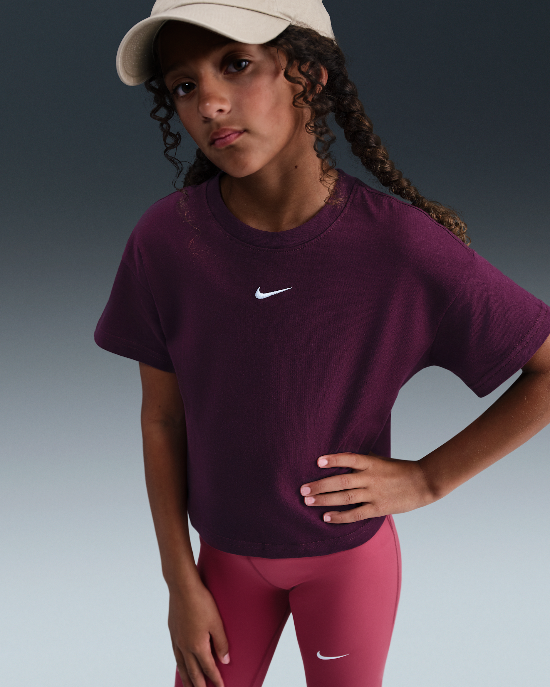Nike Sportswear Essential Older Kids' (Girls') T-Shirt - Bordeaux