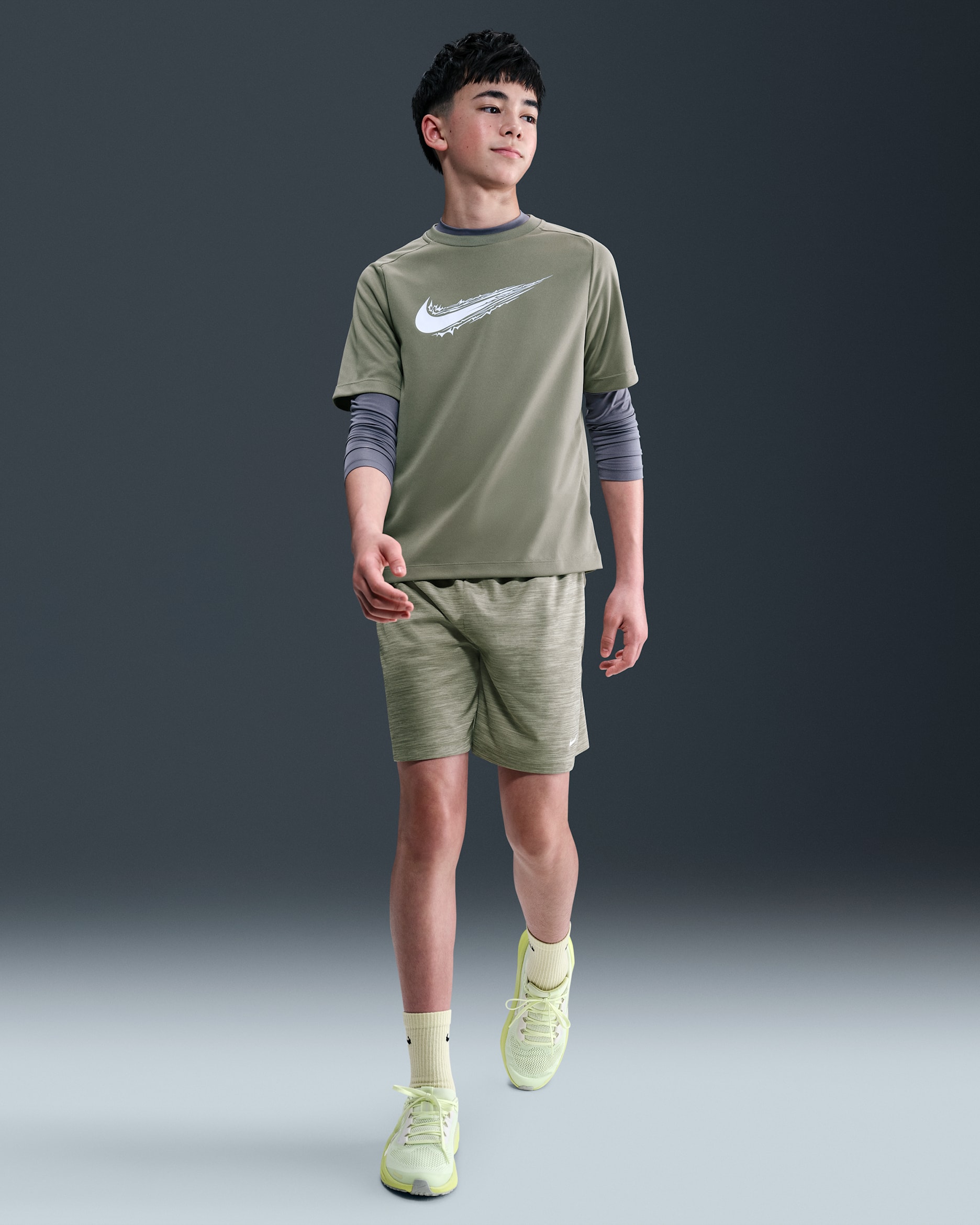 Nike Multi Older Kids' (Boys') Dri-FIT Shorts - Light Army/Olive Aura/White