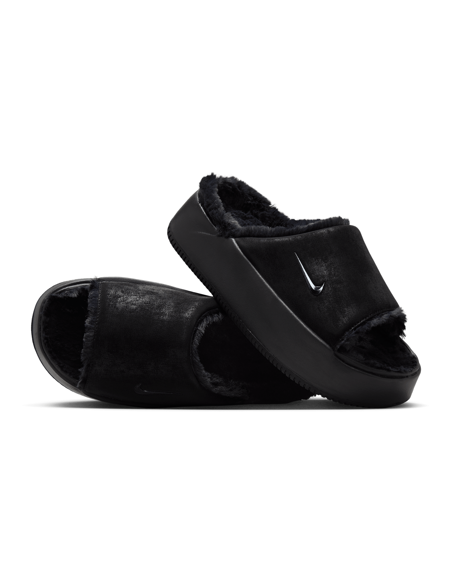 Nike Calm Elevation Fur Women's Slides - Black/Black