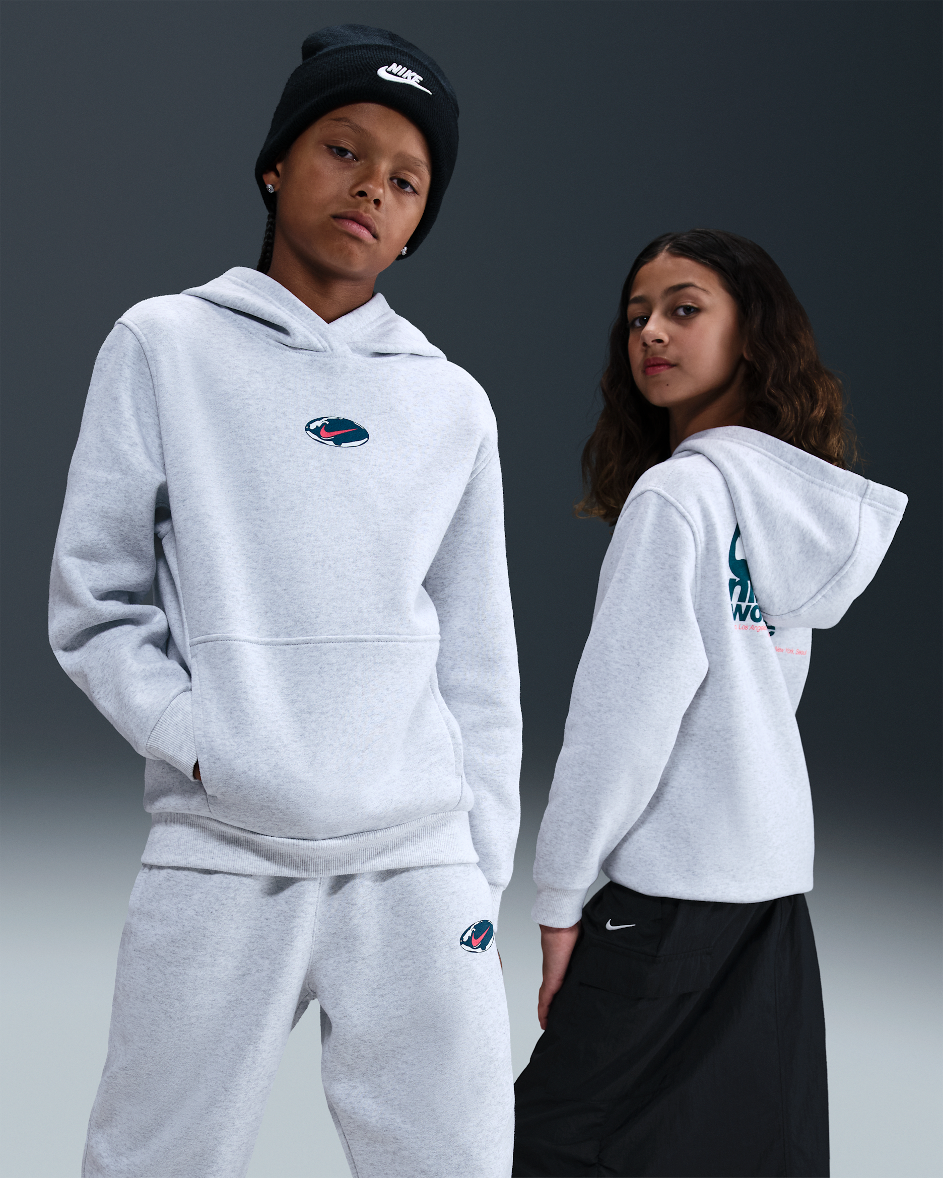 Nike Sportswear Club Fleece Big Kids' Hoodie - Birch Heather/Bright Crimson/Blue Force