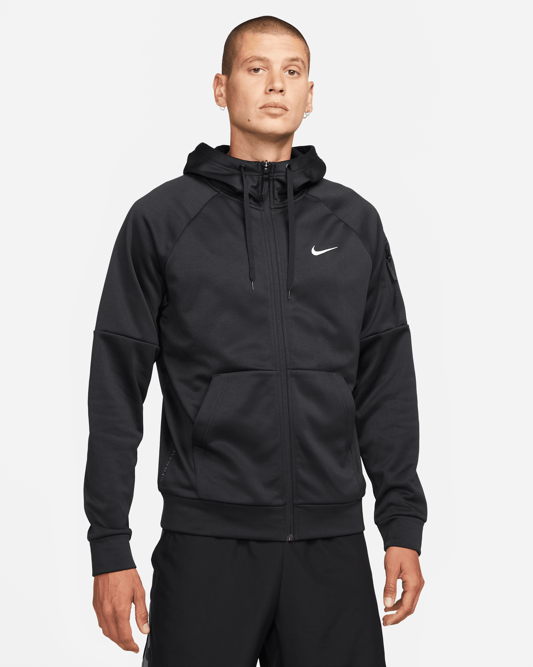 Nike Therma Tam Boy Fermuarlı Therma-FIT Erkek Fitness Üstü - Siyah/Siyah/Beyaz