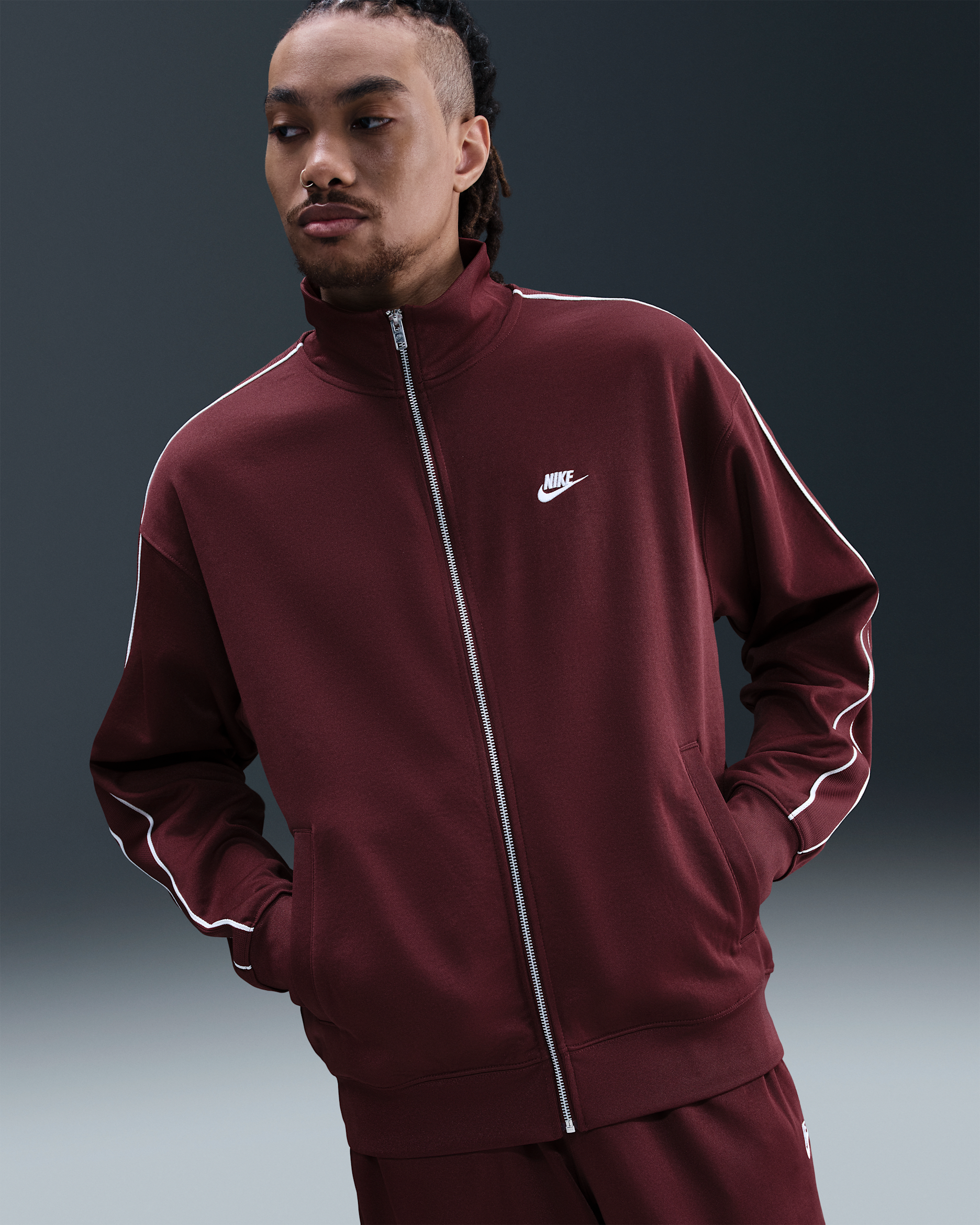 Nike Sportswear Club Men's Oversized Knit Track Jacket - Dark Team Red/Sail/White