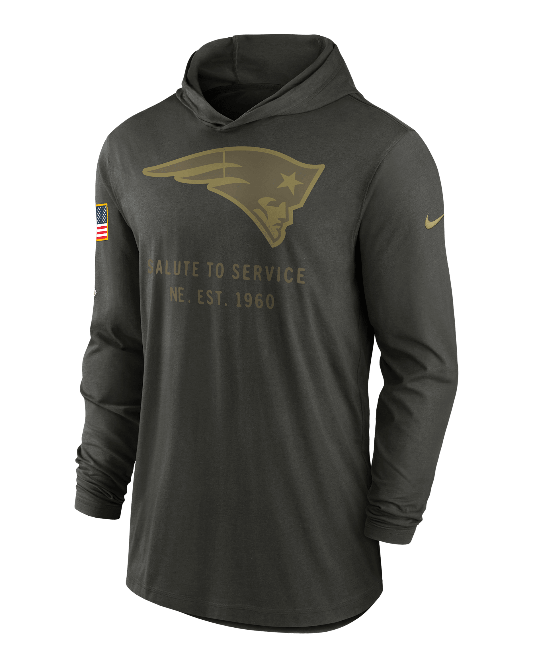 New England Patriots Salute to Service Sideline Men’s Nike Dri-FIT NFL Long-Sleeve Hooded Top - Sequoia
