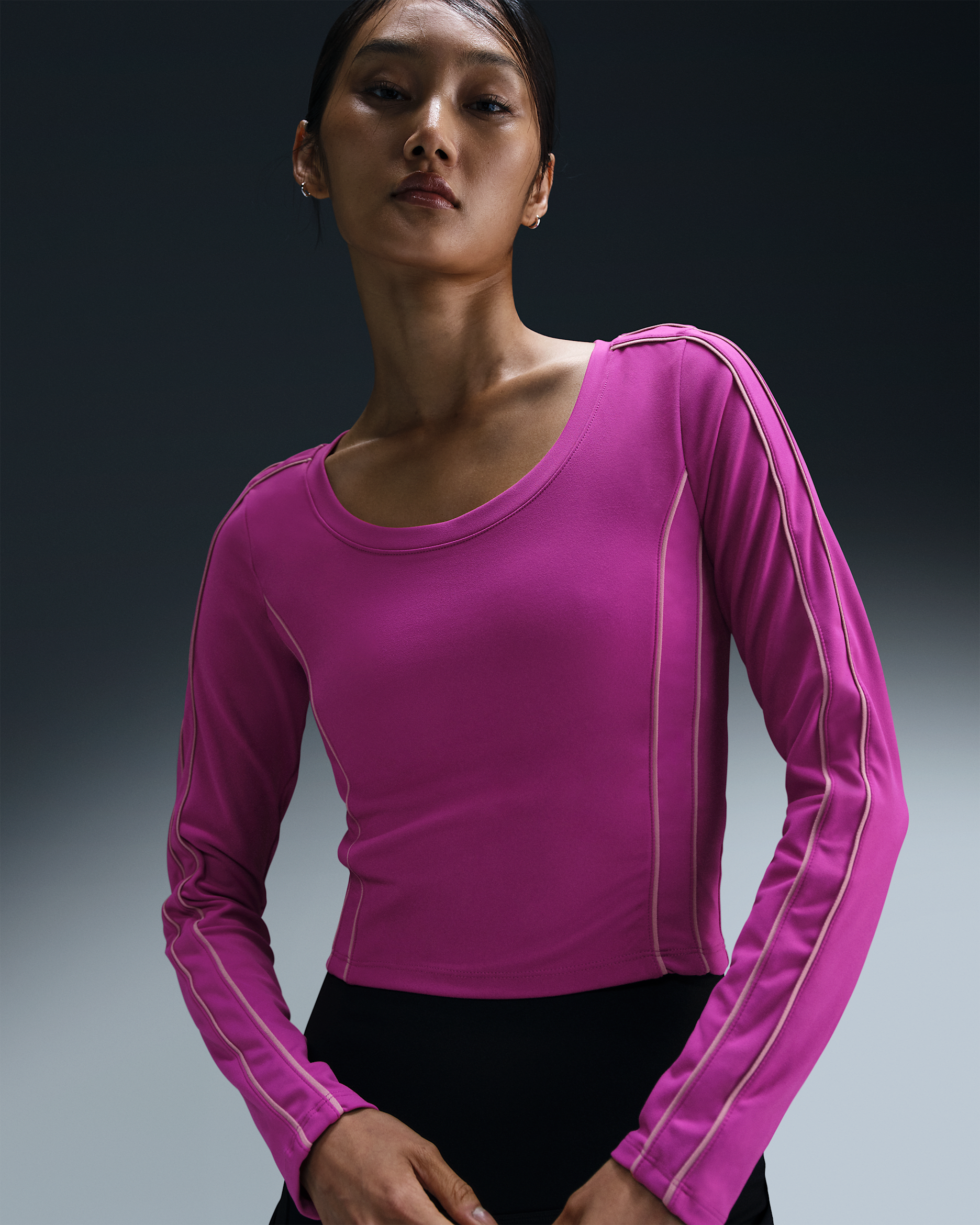 Nike One Fitted Women's Dri-FIT Long-Sleeve Cropped Top - Hot Fuchsia/Plum Dust/Plum Dust/Black