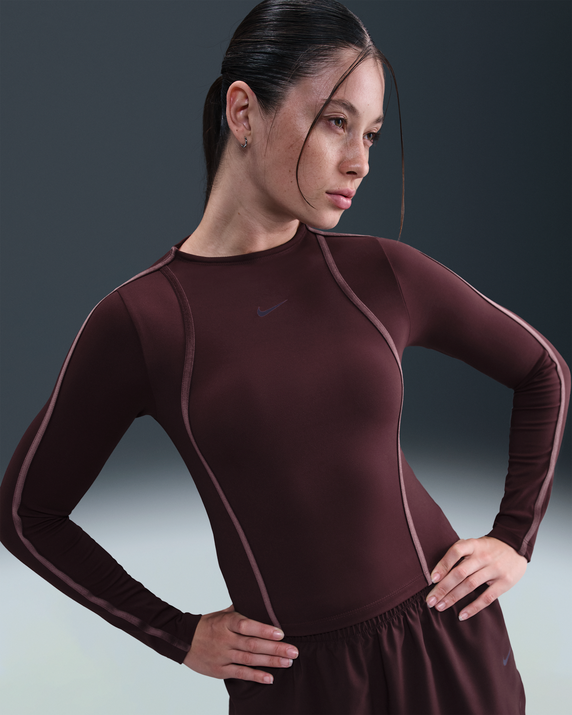Nike One Fitted Women's Dri-FIT Long-Sleeve Top - Burgundy Crush/Burgundy Ash