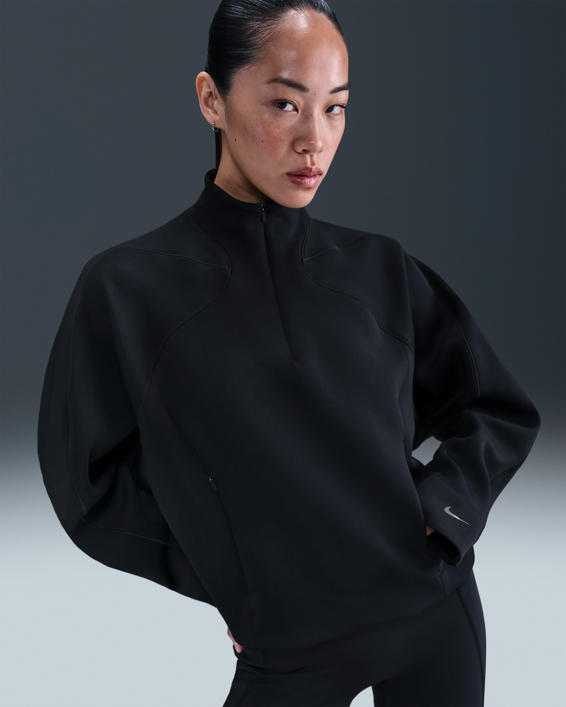ナイキ ユニバーサ ウィメンズ Dri-FIT 1/4 ジップ トップ - ブラック/ブラック/ダークスモークグレー