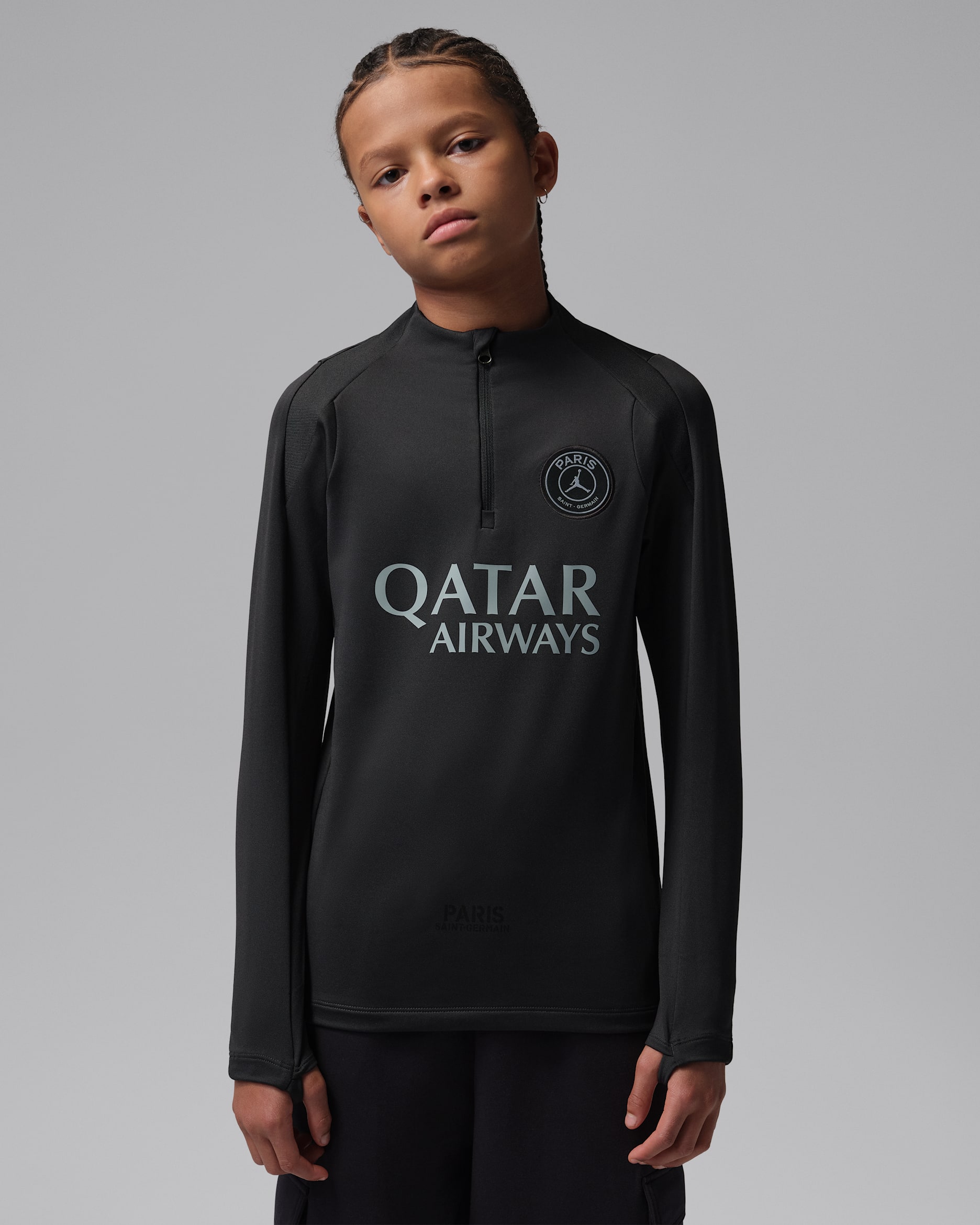 Paris Saint-Germain Strike Fourth Older Kids' Jordan Dri-FIT Football Drill Top - Off-Noir/Particle Grey