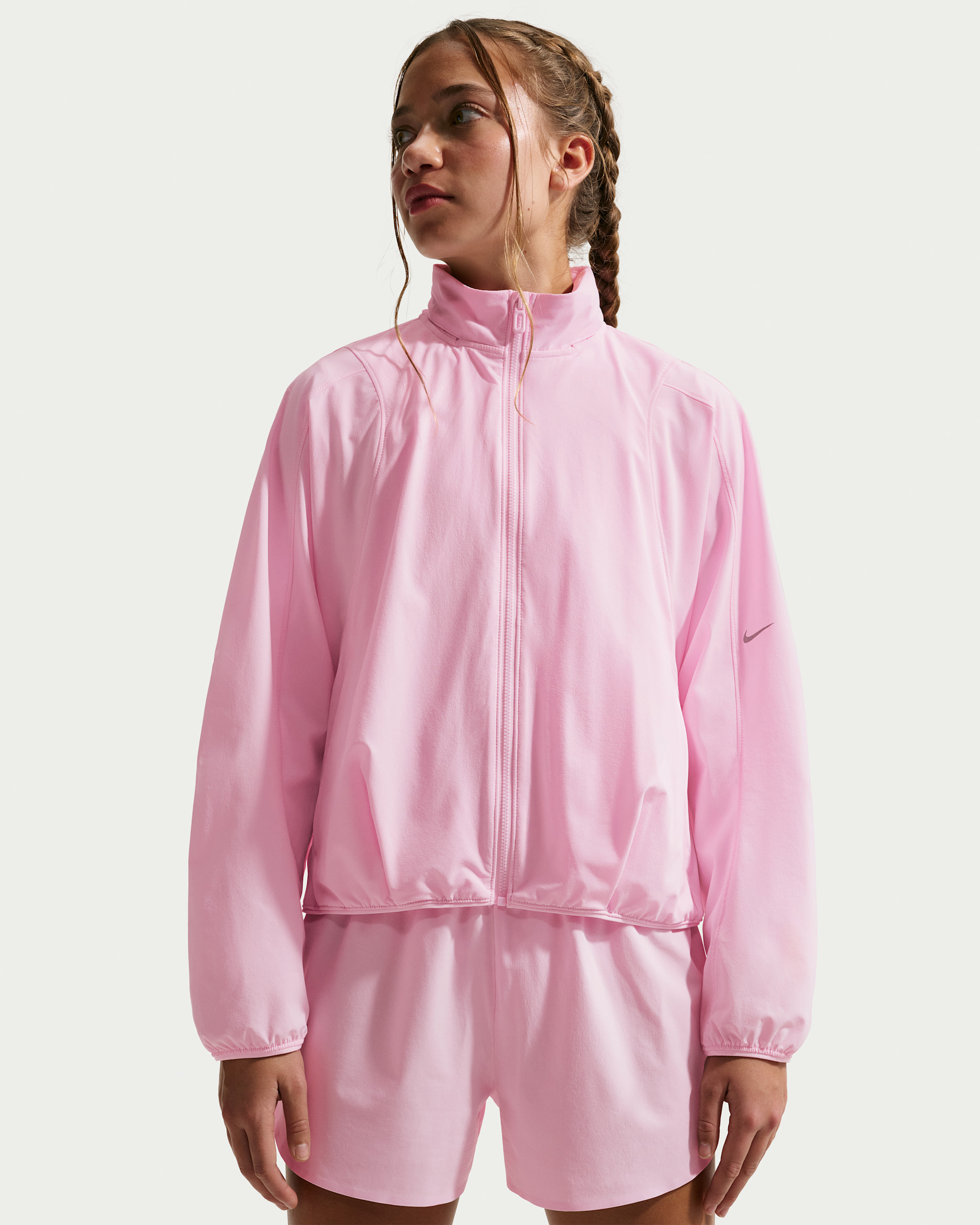 Nike MAVN Girls' Water-Repellent UV Woven Jacket - Pink Foam/Black/Pink Foam