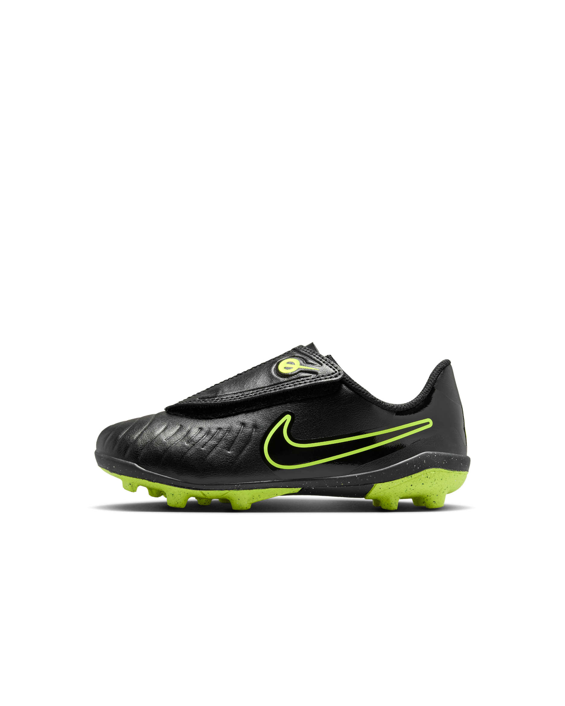 Tacos de fútbol para terrenos múltiples de corte low para niños de preescolar Nike Jr. Tiempo Legend 10 Club - Negro/Volt