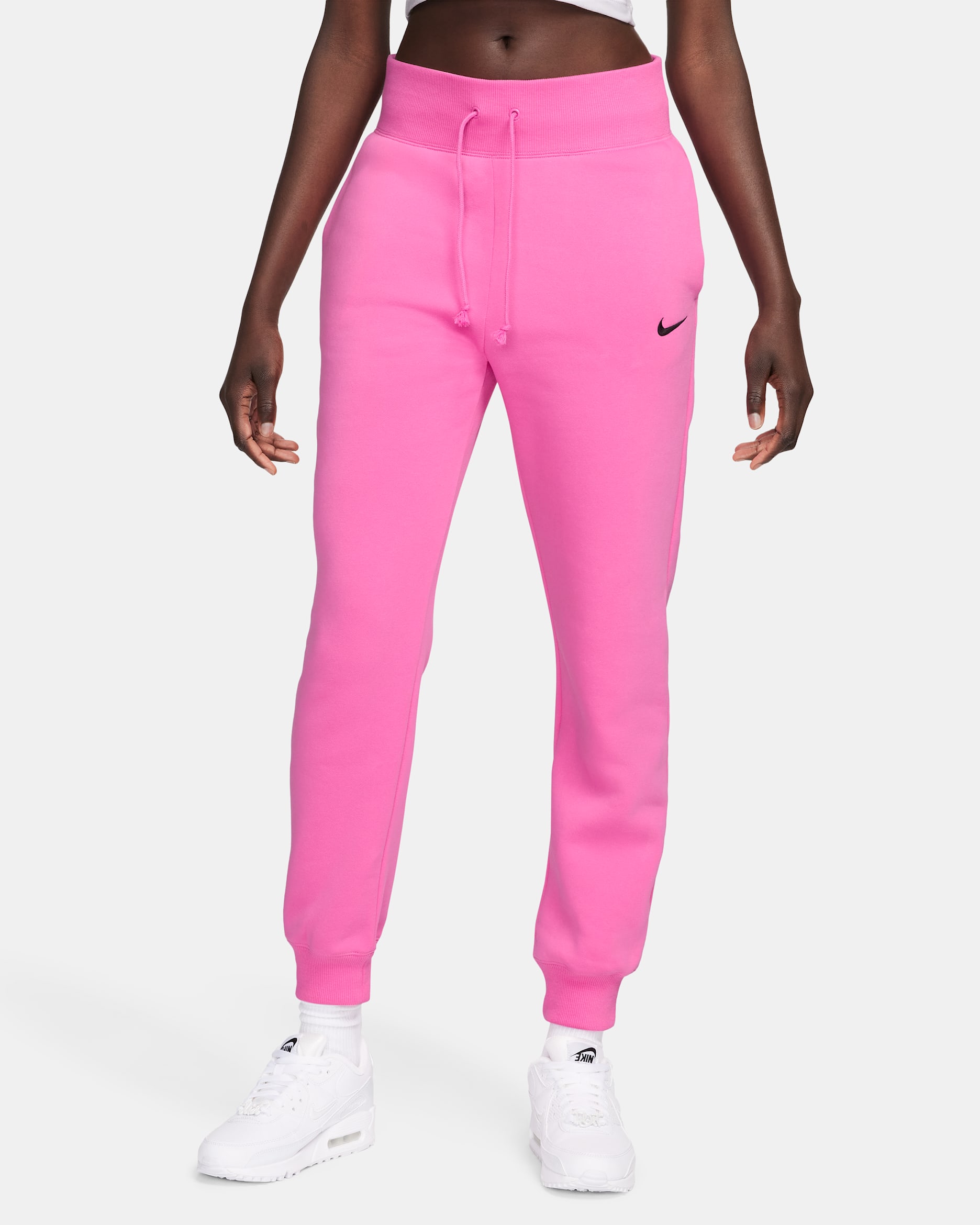 Joggers de tiro alto para mujer Nike Sportswear Phoenix Fleece - Rosa alegre/Negro