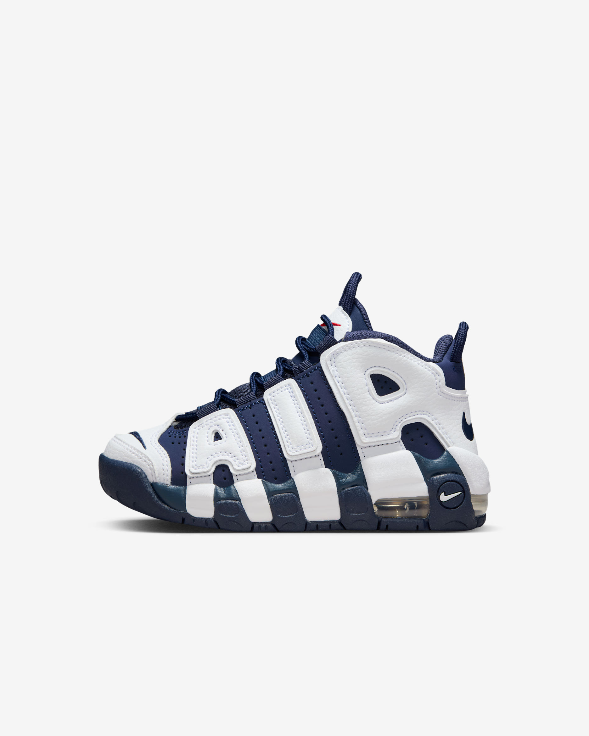 Nike Air More Uptempo 小童鞋款 - 白色/Metallic Gold/University Red/Midnight Navy