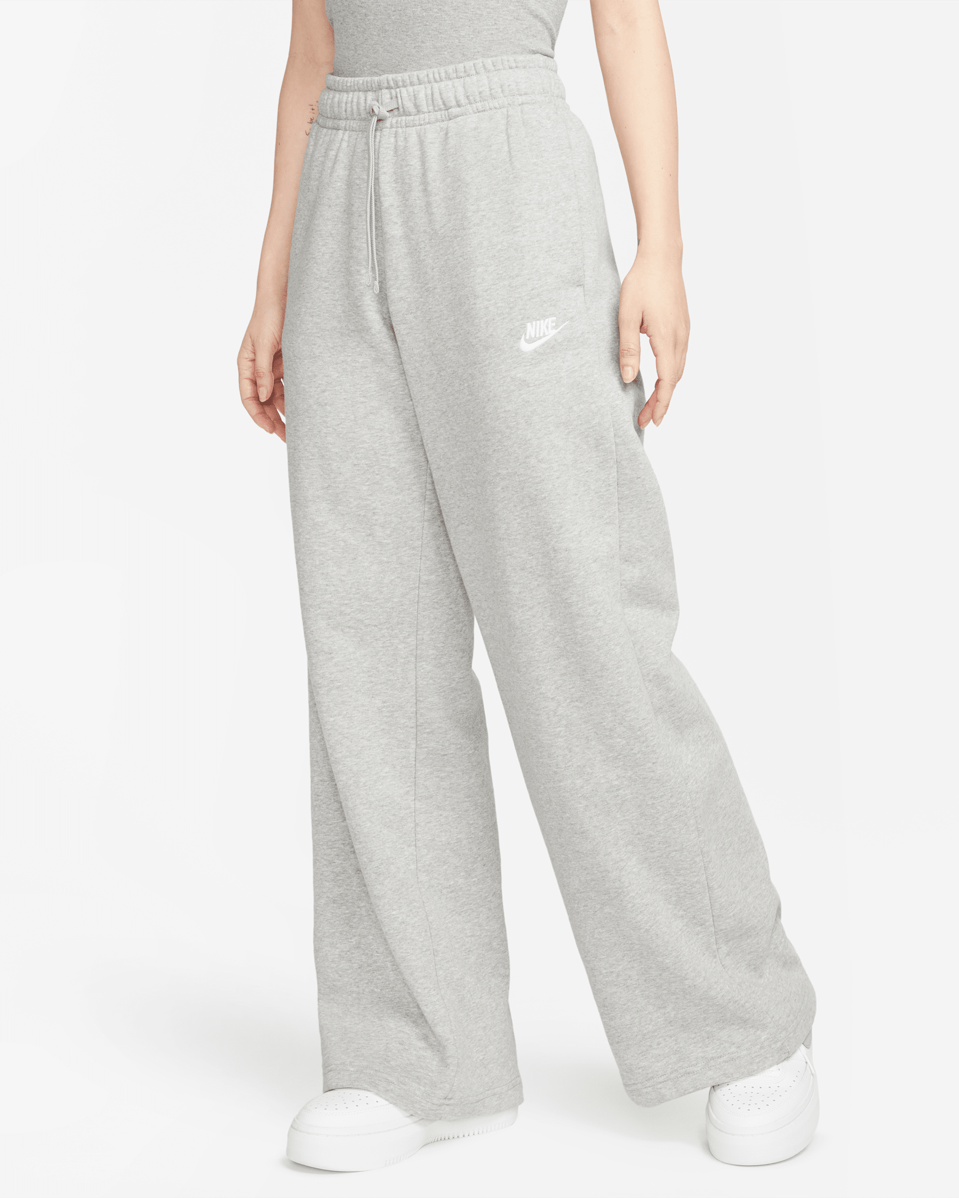 Nike Sportswear Club Fleece Women's Mid-Rise Wide-Leg Sweatpants - Dark Grey Heather/White