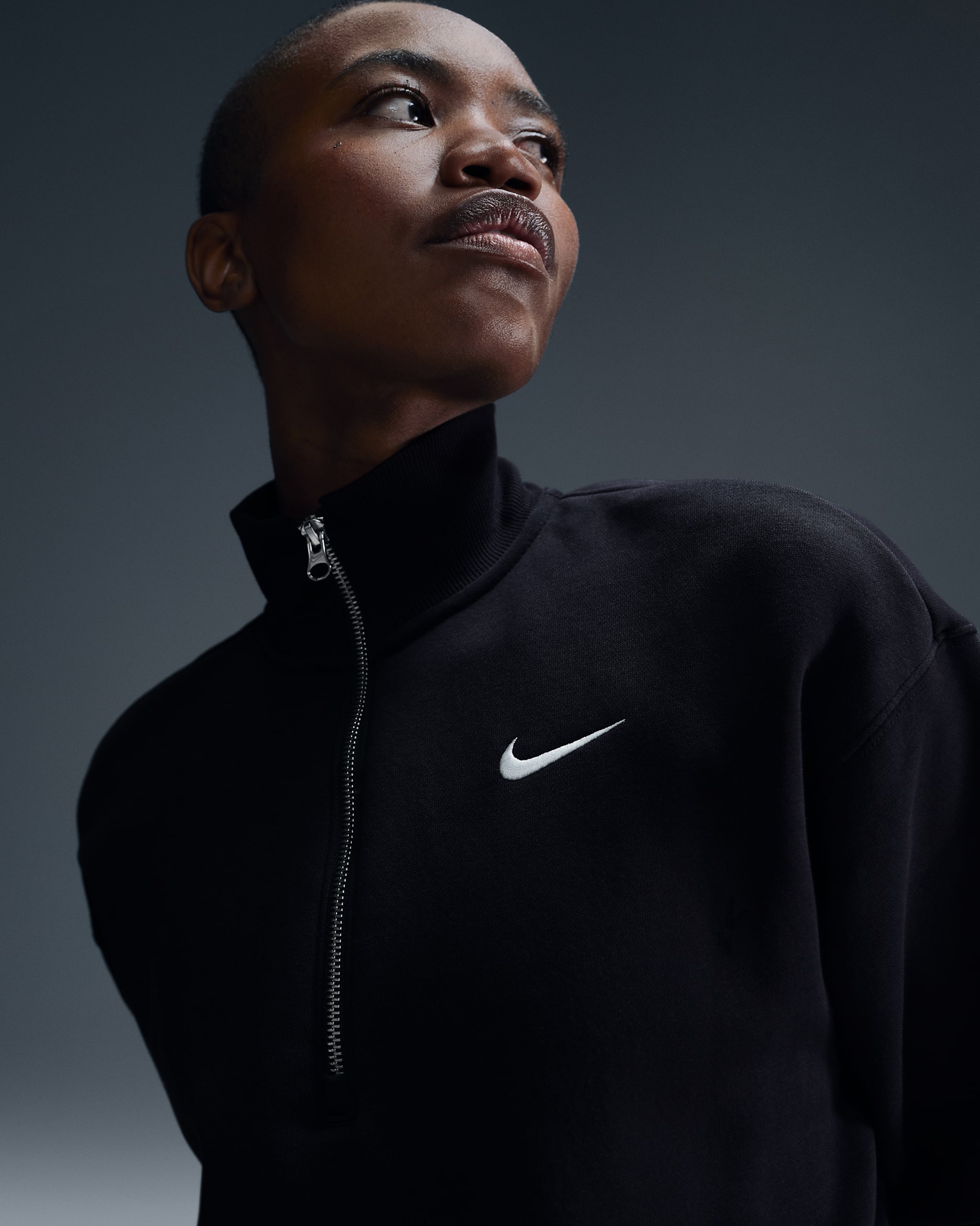 Nike Sportswear Phoenix Fleece Kurz-Sweatshirt mit Viertel-Reißverschluss (Damen) - Schwarz/Sail