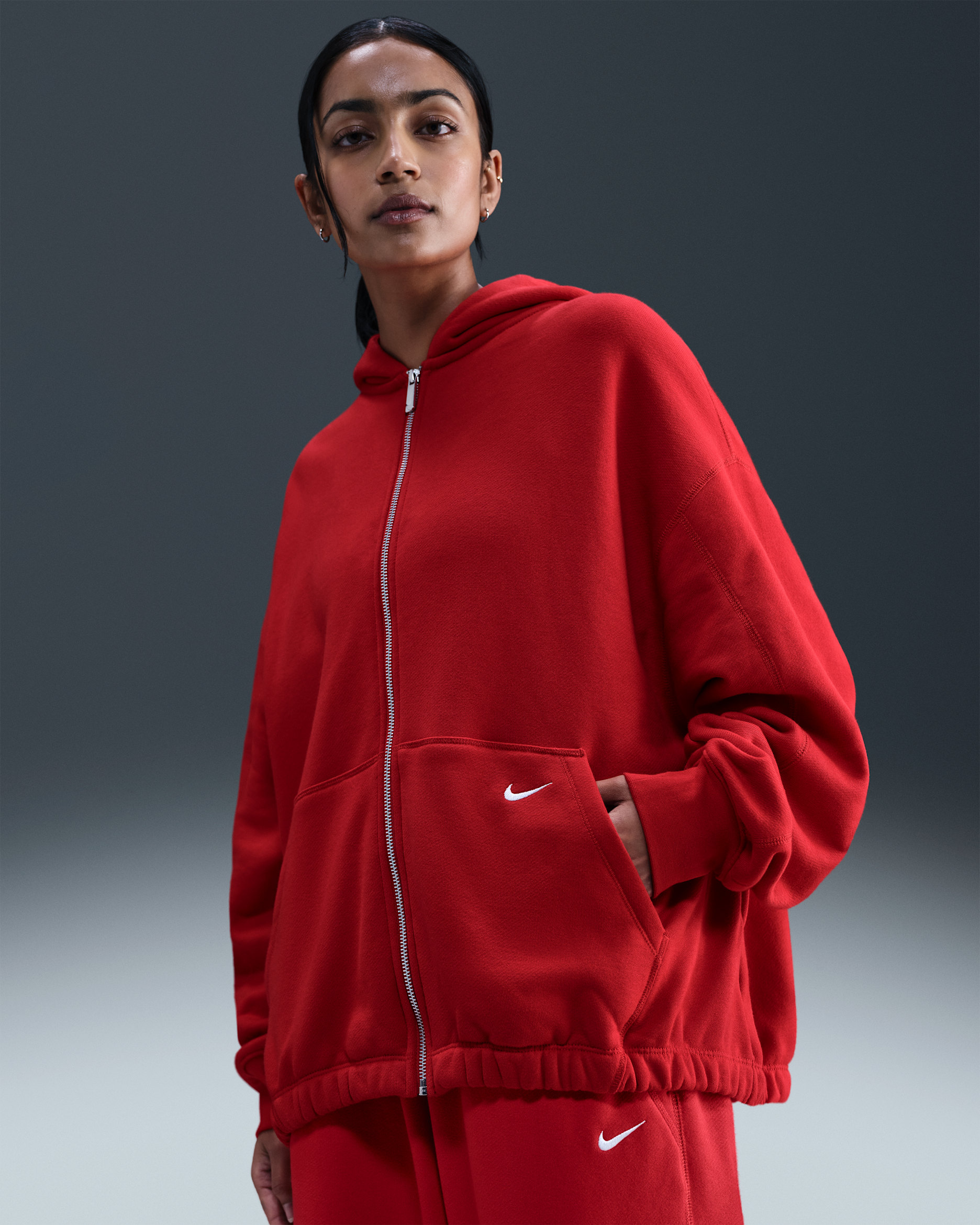 Felpa con cappuccio e zip a tutta lunghezza in fleece Nike Sportswear - Donna - University Red/Sail