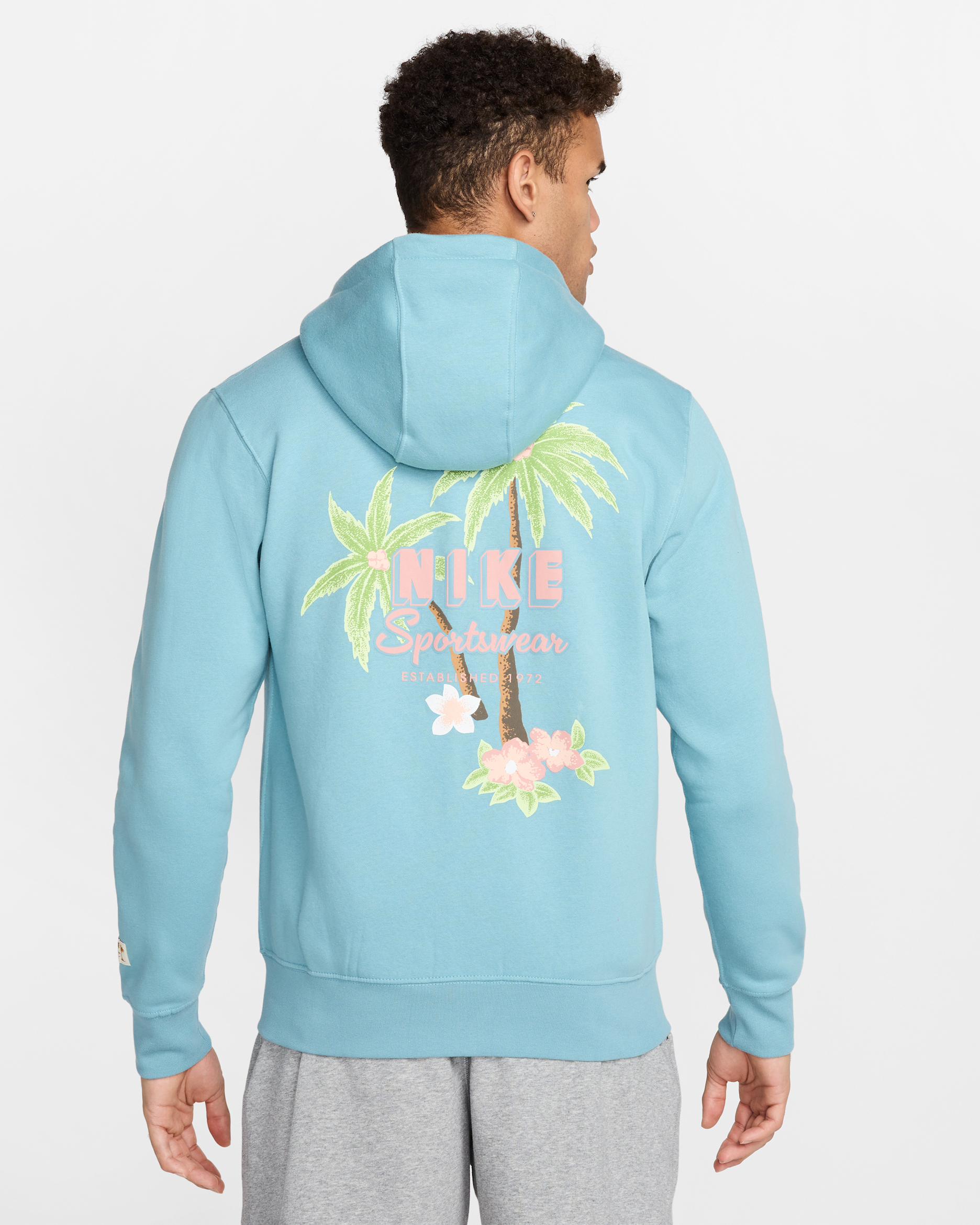 Nike Club Men's Full-Zip Fleece Hoodie - Denim Turquoise/Red Stardust/Red Stardust