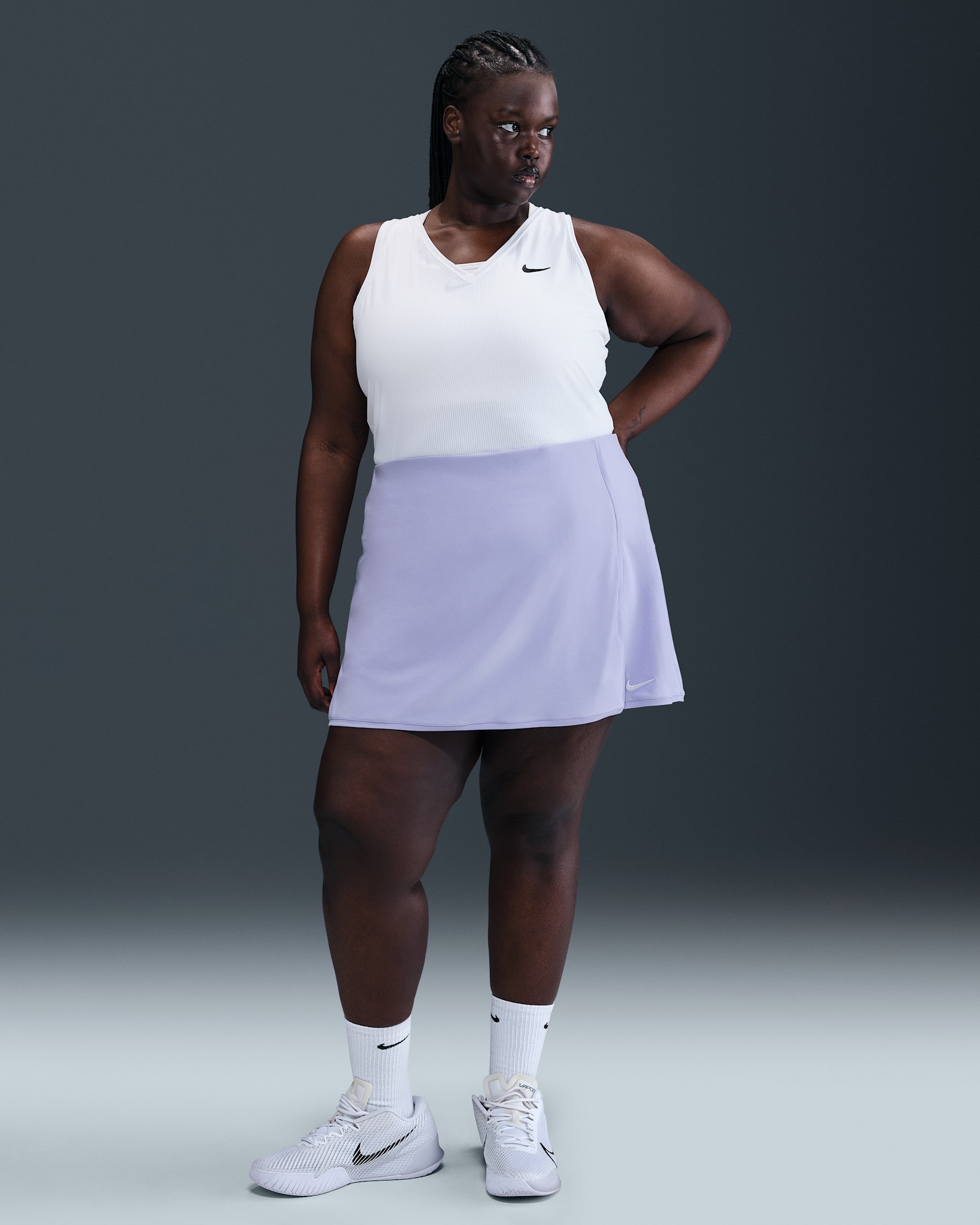 Nike Victory Women's Dri-FIT Straight Tennis Skirt (Plus Size) - Lilac Ice/White