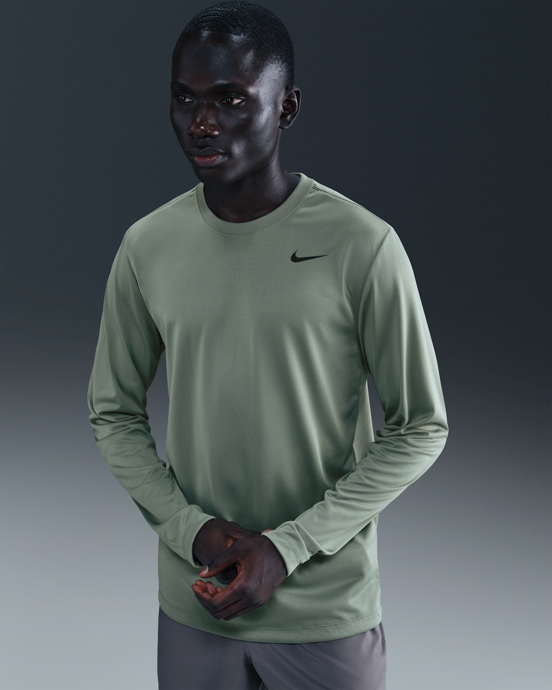 Nike Dri-FIT Legend Men's Long-Sleeve Fitness Top - Clay Green/Black