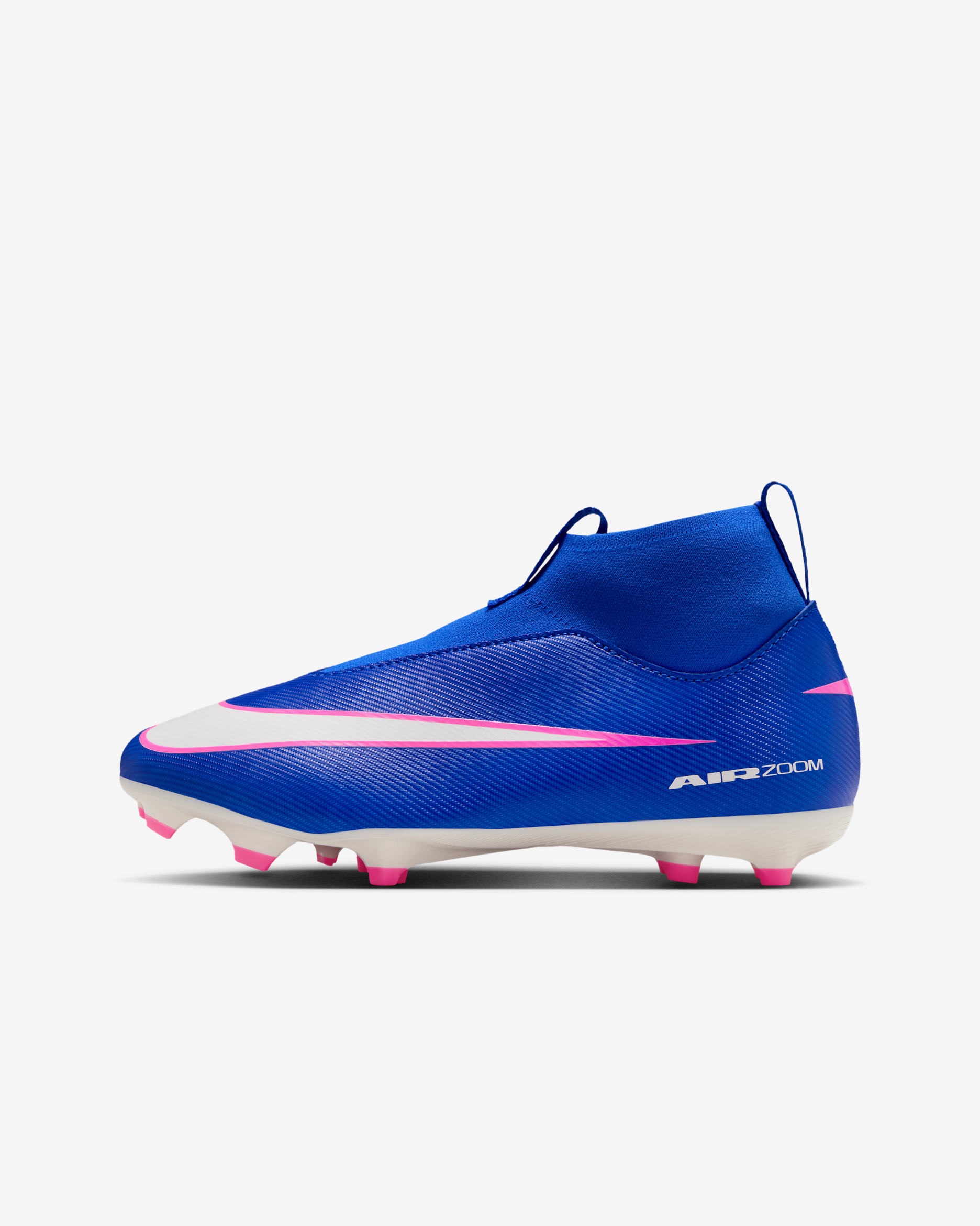 Tacos de fútbol para terrenos múltiples de corte high para niños de preescolar y grandes Nike Jr. Mercurial Superfly 10 Academy - Azul carrera/Blanco