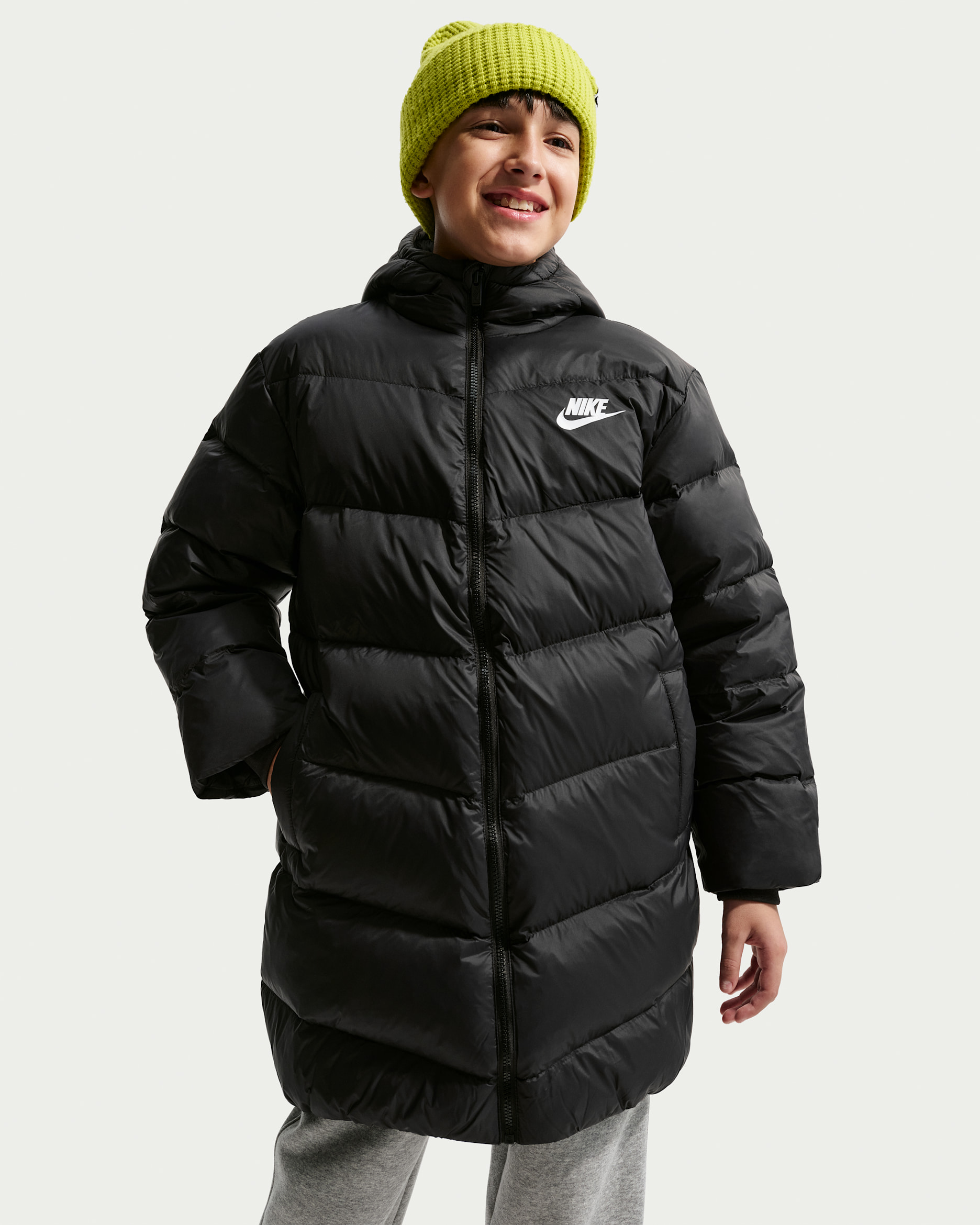 나이키 주니어 롱 패딩 코트 - 블랙