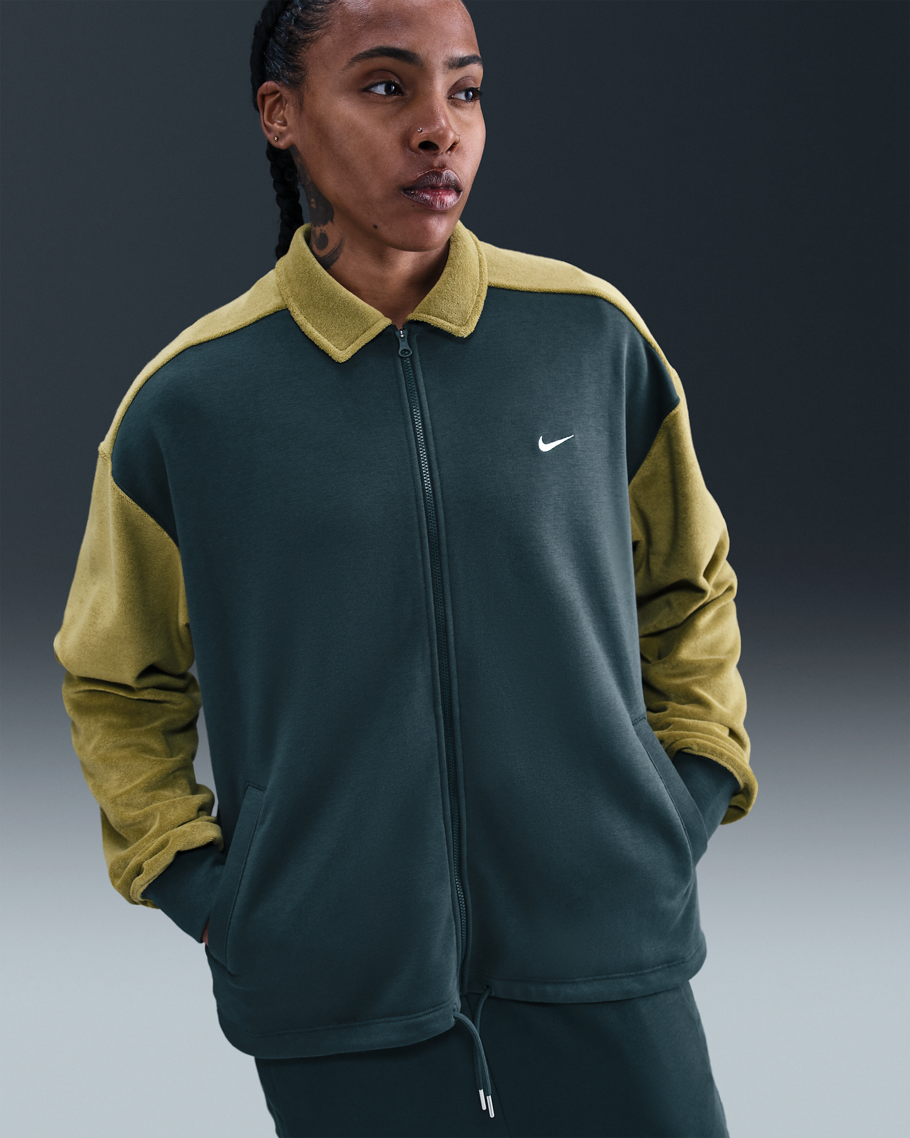 Top da basket con zip a tutta lunghezza Nike – Donna - Seaweed/Pacific Moss/Seaweed/Bianco