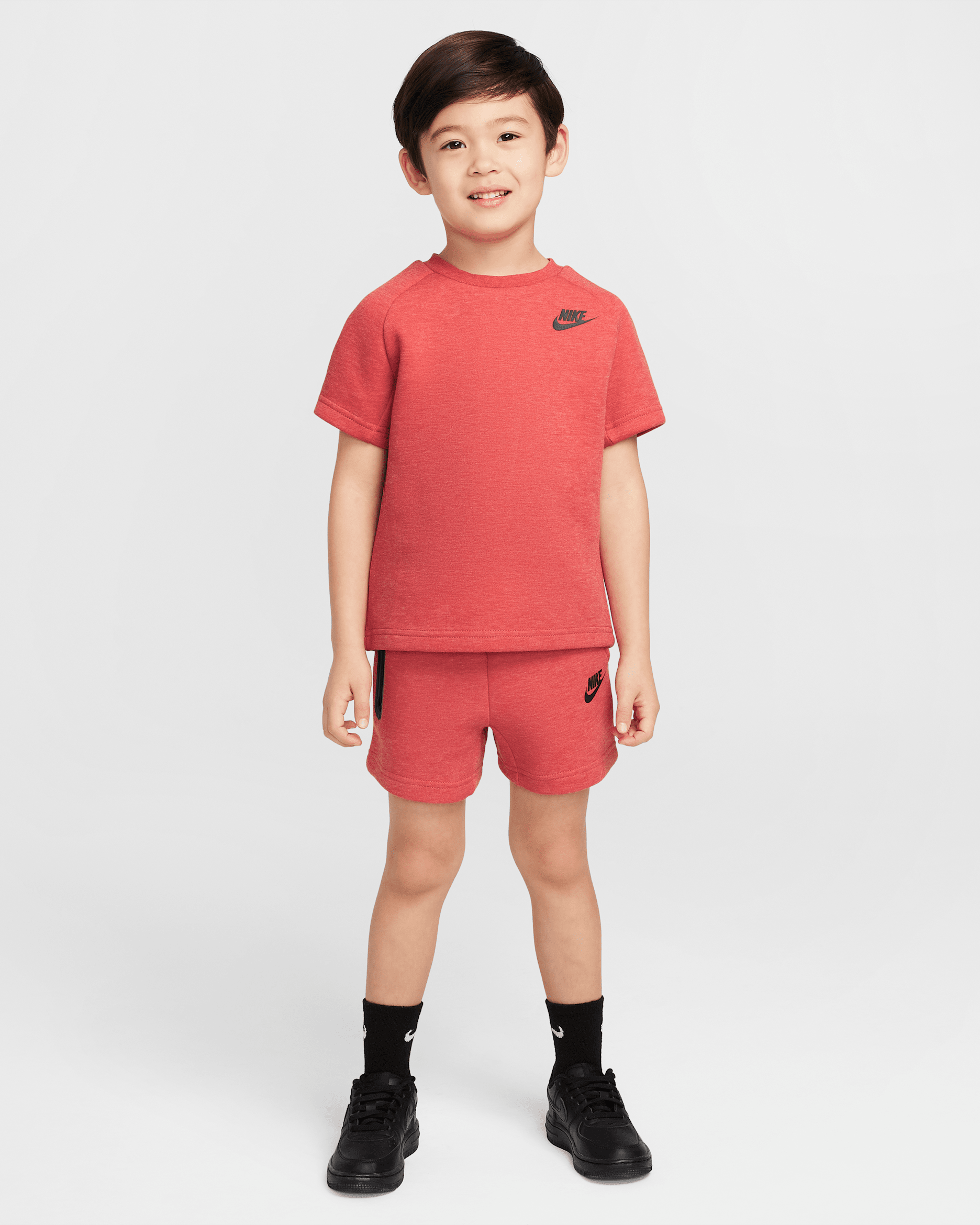 Nike Toddler Tech Fleece Tee and Shorts Set - Light University Red Heather
