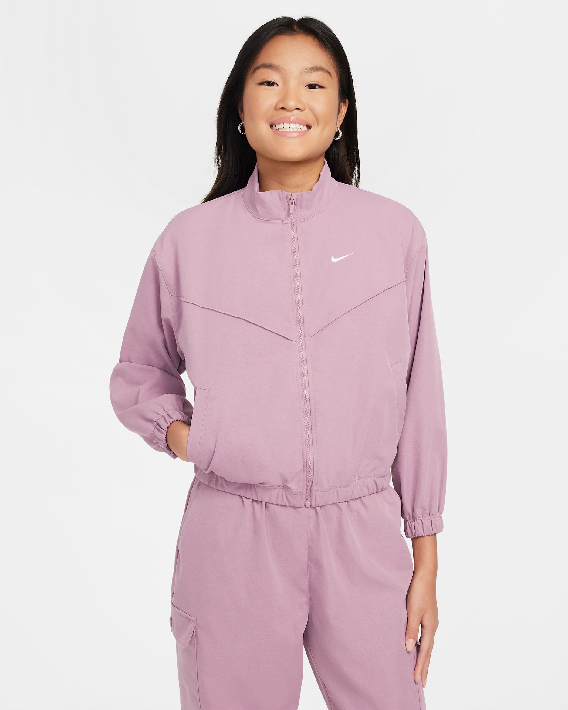 Nike Sportswear Girls' Oversized Lightweight Jacket - Plum Dust/White