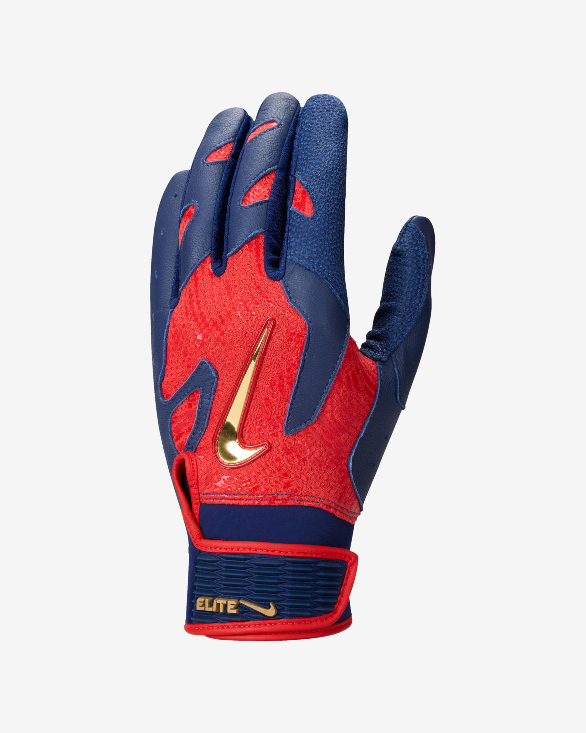 Nike Alpha Elite 2.0 Baseball Batting Gloves - Pimento/Blue Void/Clear/Metallic Gold