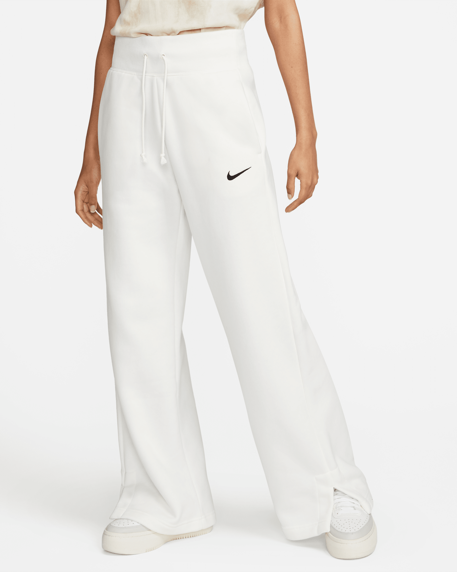 Pants de entrenamiento de tiro alto y piernas anchas para mujer Nike Sportswear Phoenix Fleece - Vela/Negro