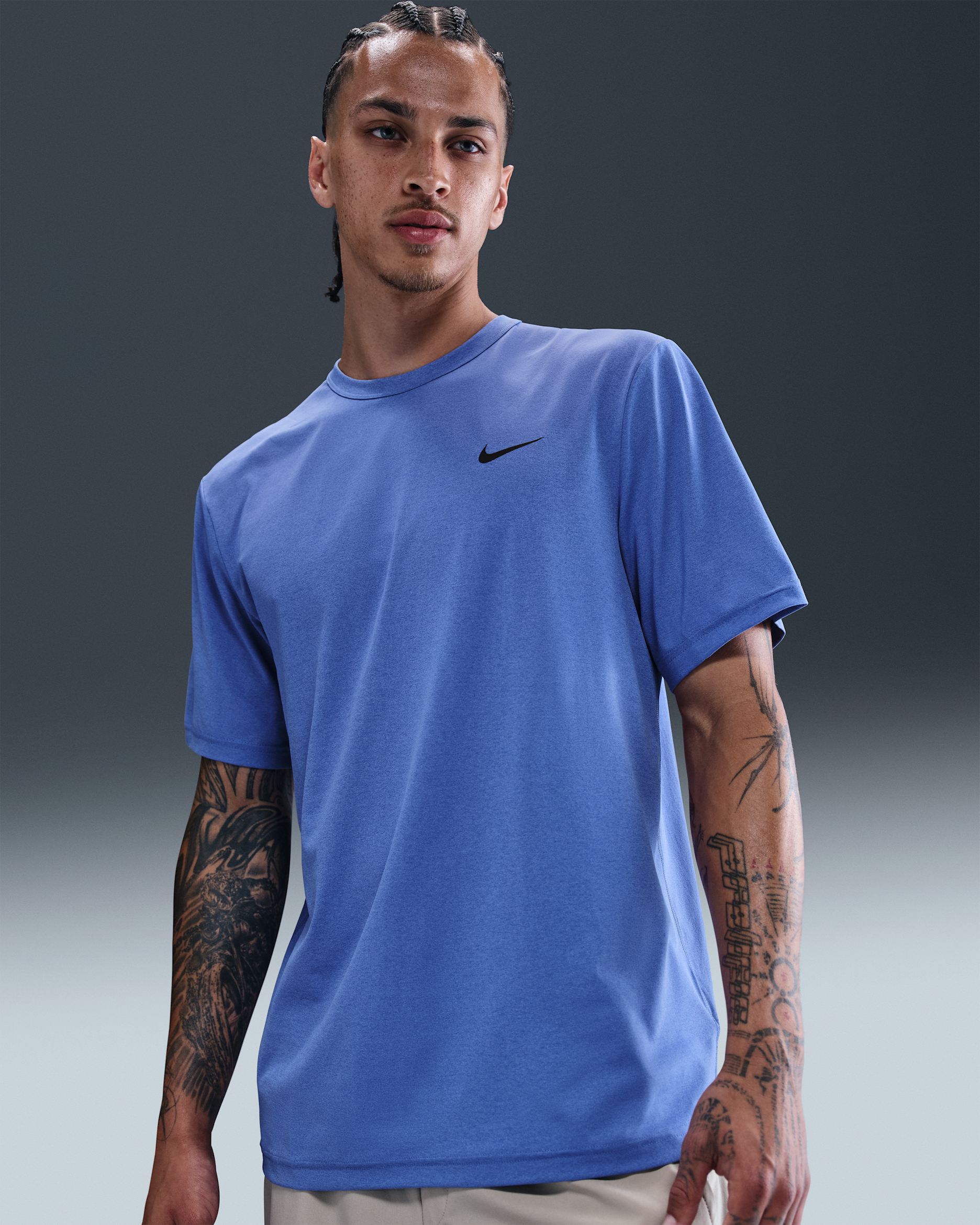 Ανδρική ευέλικτη κοντομάνικη μπλούζα Dri-FIT UV Nike Hyverse - Comet Blue/Μαύρο