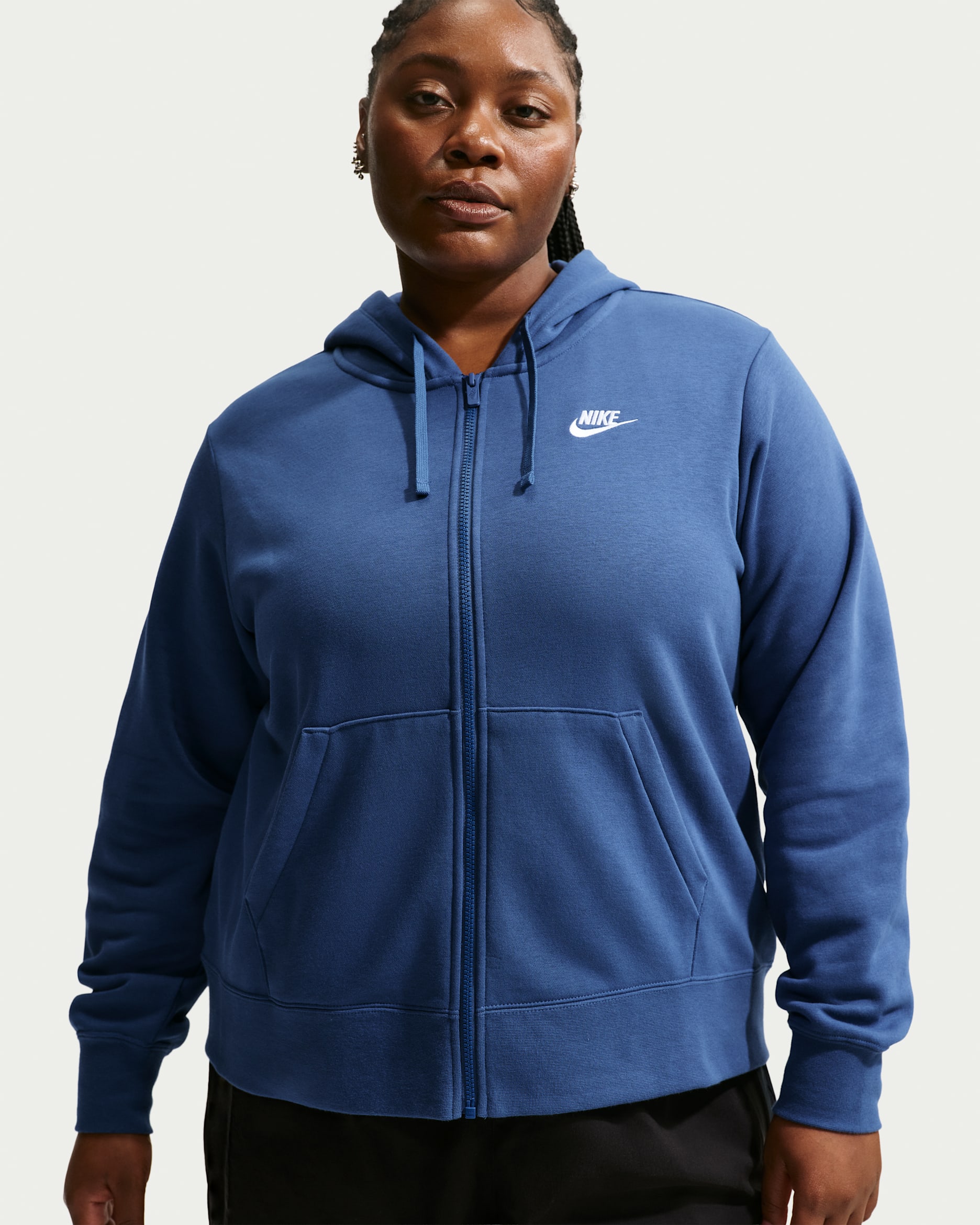 Sudadera con gorro de cierre completo para mujer Nike Sportswear Club Fleece (talla grande) - Azul marino místico/Blanco