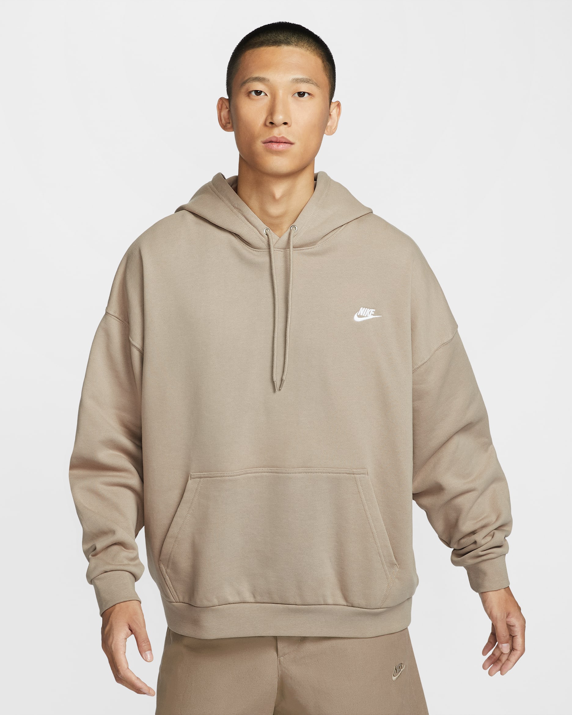 나이키 클럽 플리스 남성 오버사이즈 프렌치 테리 풀오버 후디 - 카키/카키/화이트