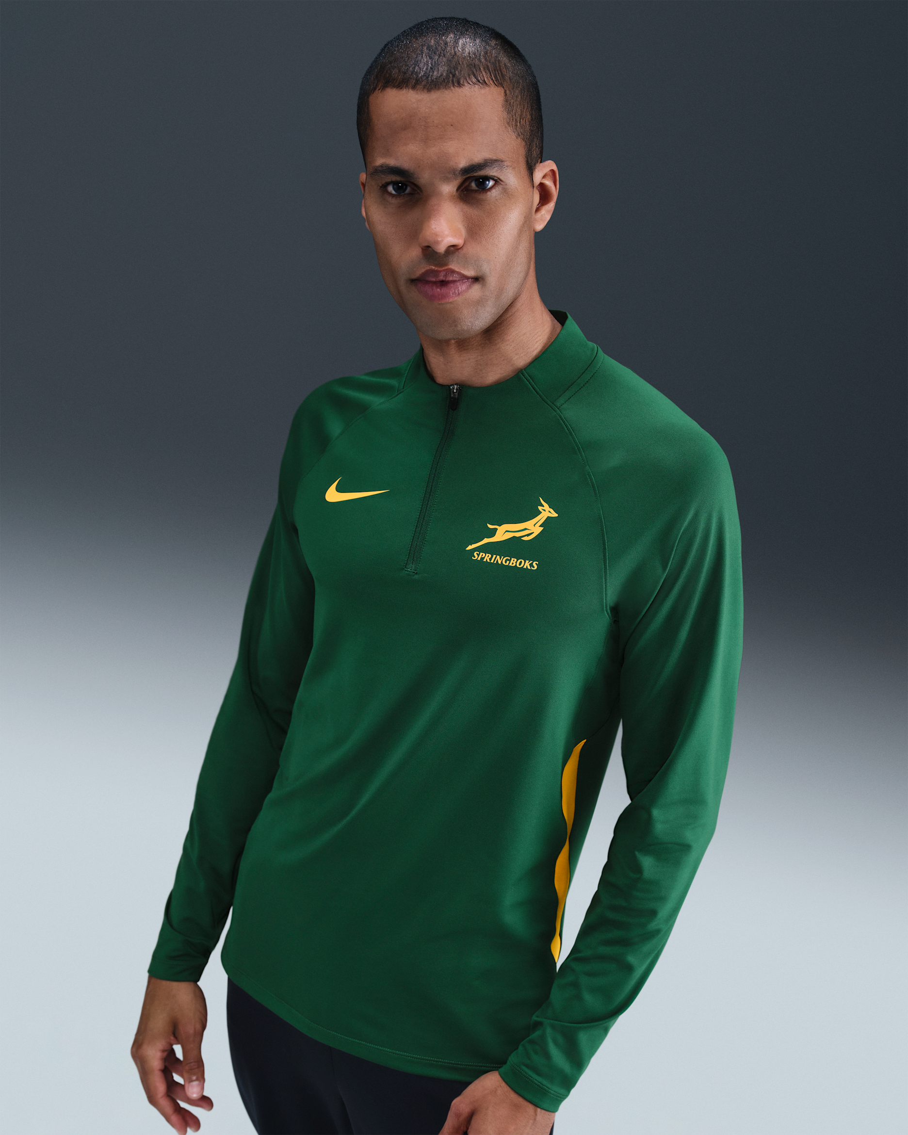 Springboks Part superior de rugbi d'entrenament amb cremallera d'un quart Nike - Home - Gorge Green/University Gold/University Gold