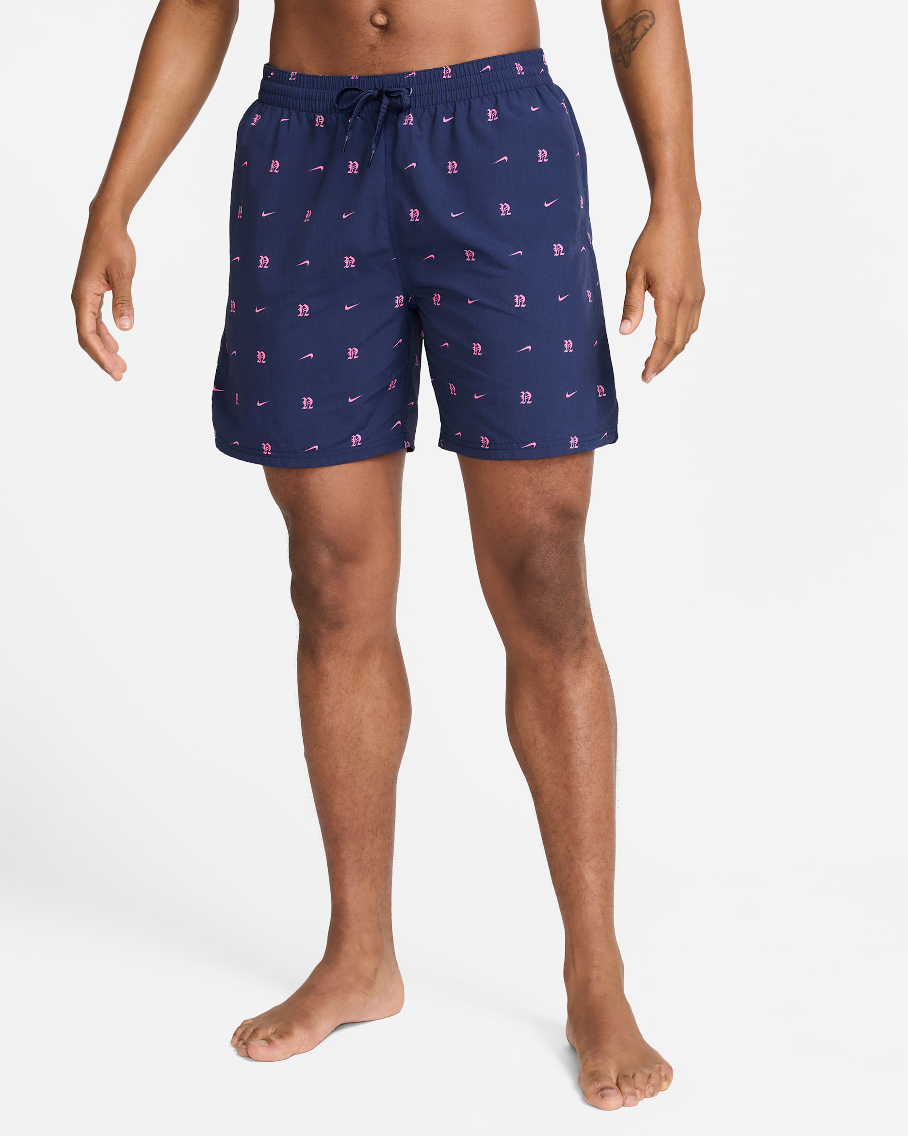 Shorts de vóleibol de 18 cm con forro completo para hombre Nike Swim Breaker - Azul marino medianoche/Rosa paleta/Rosa paleta