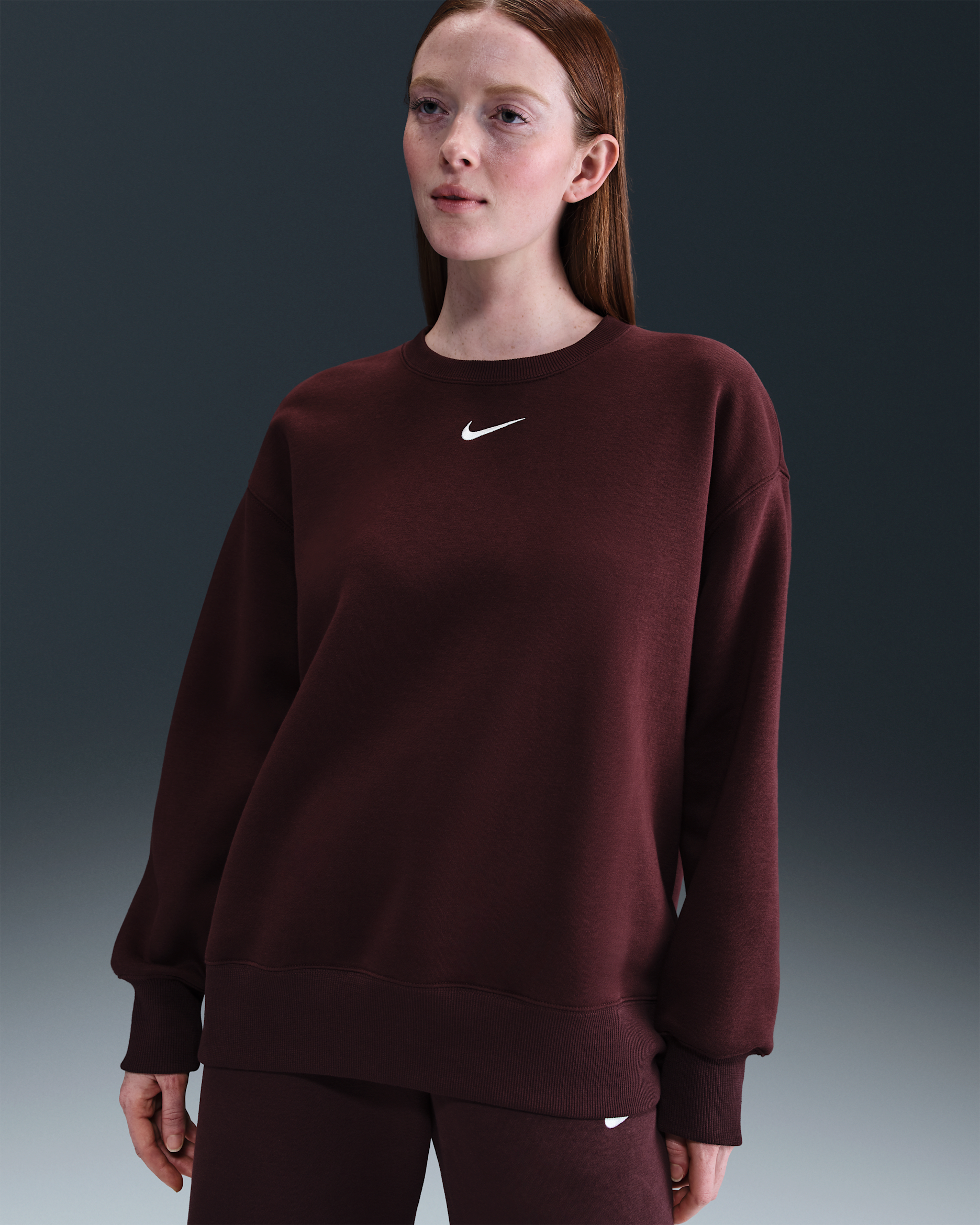 Nike Sportswear Phoenix Fleece Women's Oversized Crew-Neck Sweatshirt - Burgundy Crush/Sail