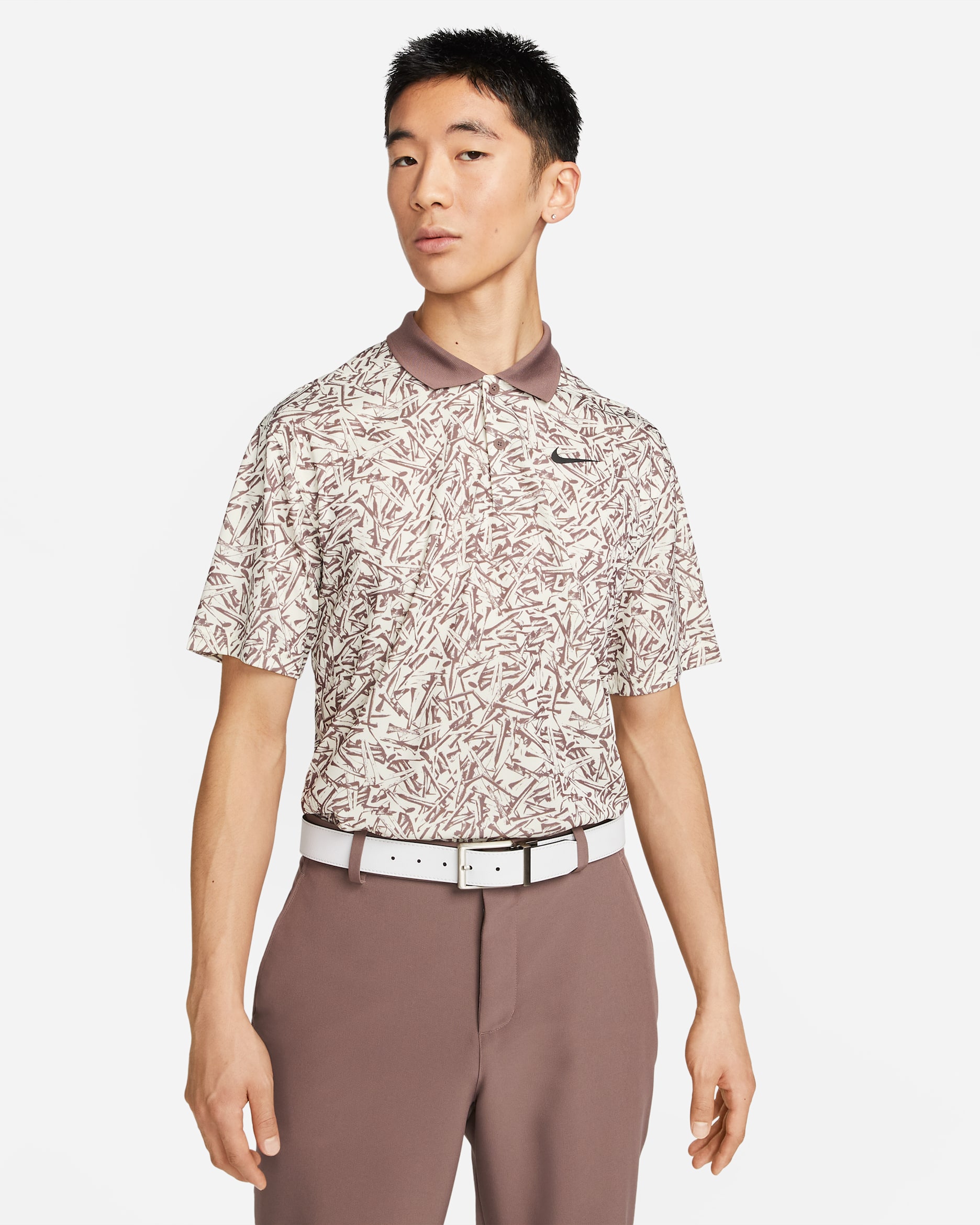 Nike Dri-FIT Victory+ 男款滿版印花高爾夫球衫 - Coconut Milk/Plum Eclipse/黑色