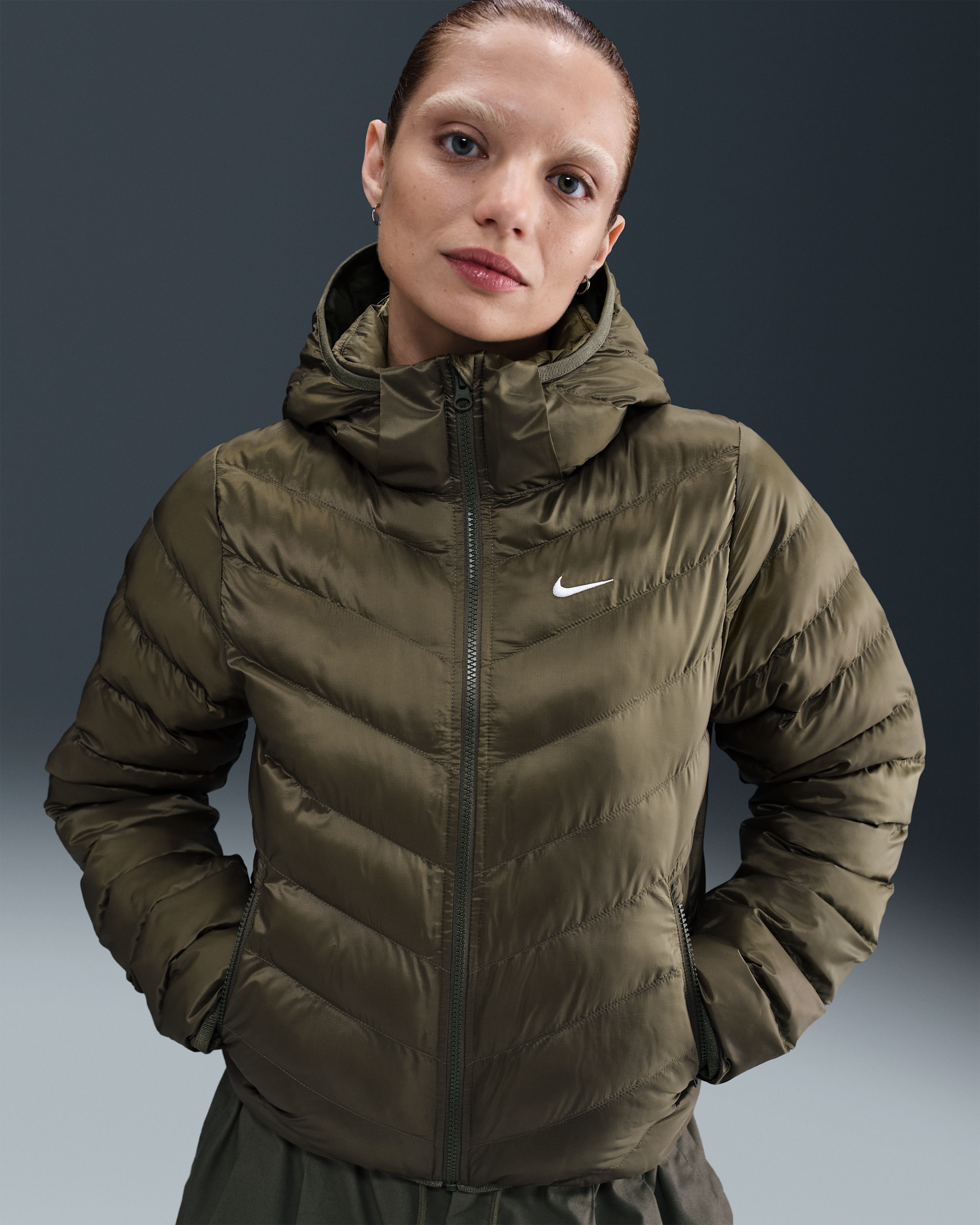 Nike Sportswear Windpuffer Women's Therma-FIT Hooded Puffer - Medium Olive/Sail