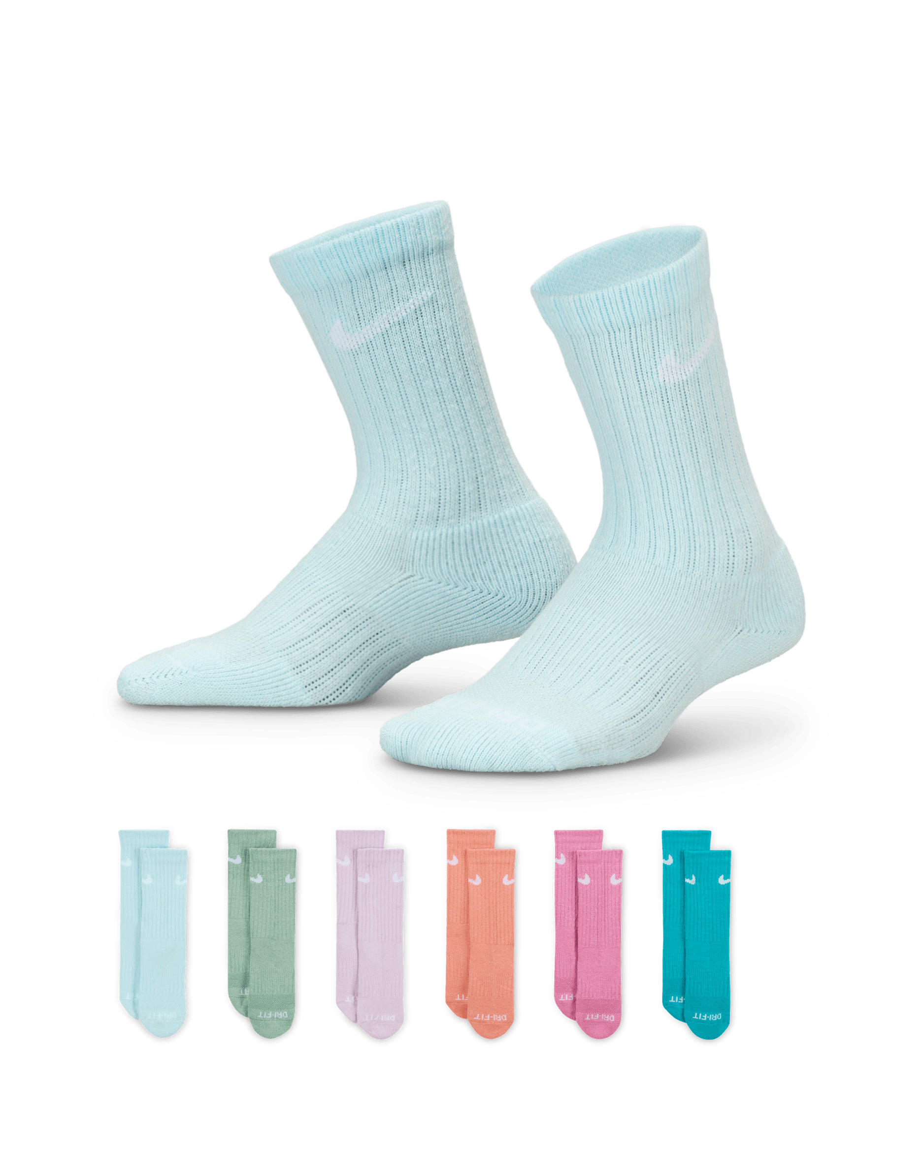 Nike Dri-FIT Performance Basics Younger Kids' Crew Socks (6 Pairs) - Glacier Blue