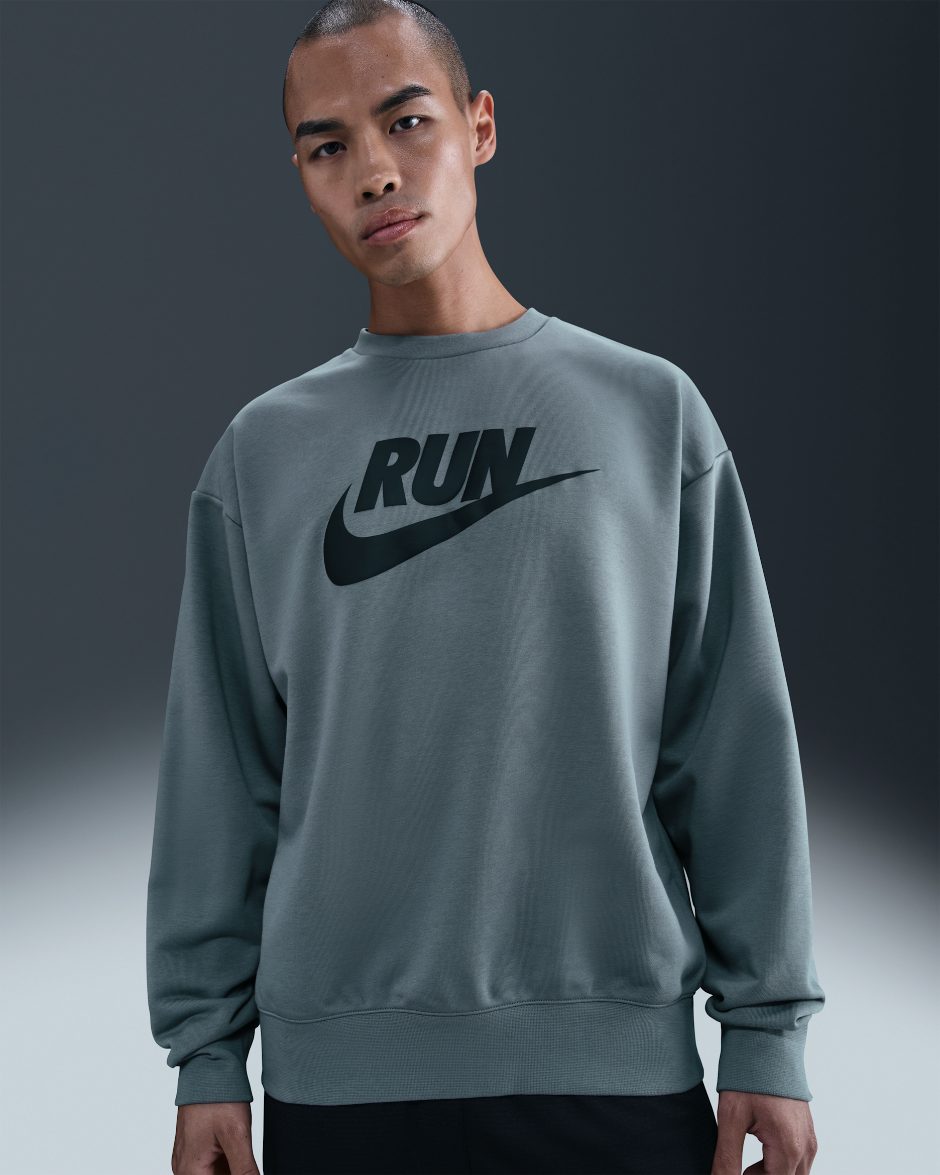 Nike Men's Dri-FIT Fleece Running Crew - Smoke Grey/Black