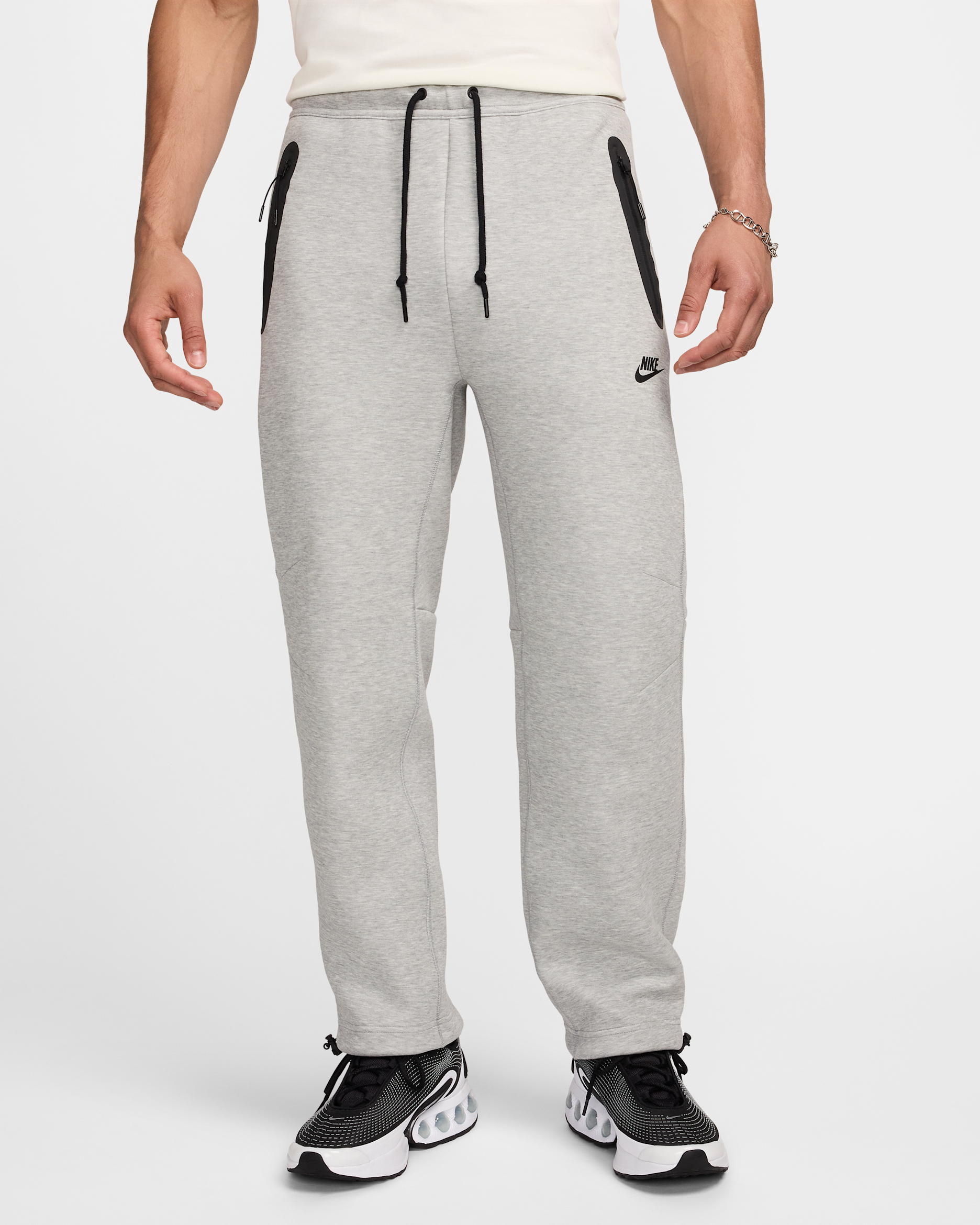 Pants de tejido Fleece con dobladillo abierto para hombre Nike Tech - Gris oscuro jaspeado/Negro