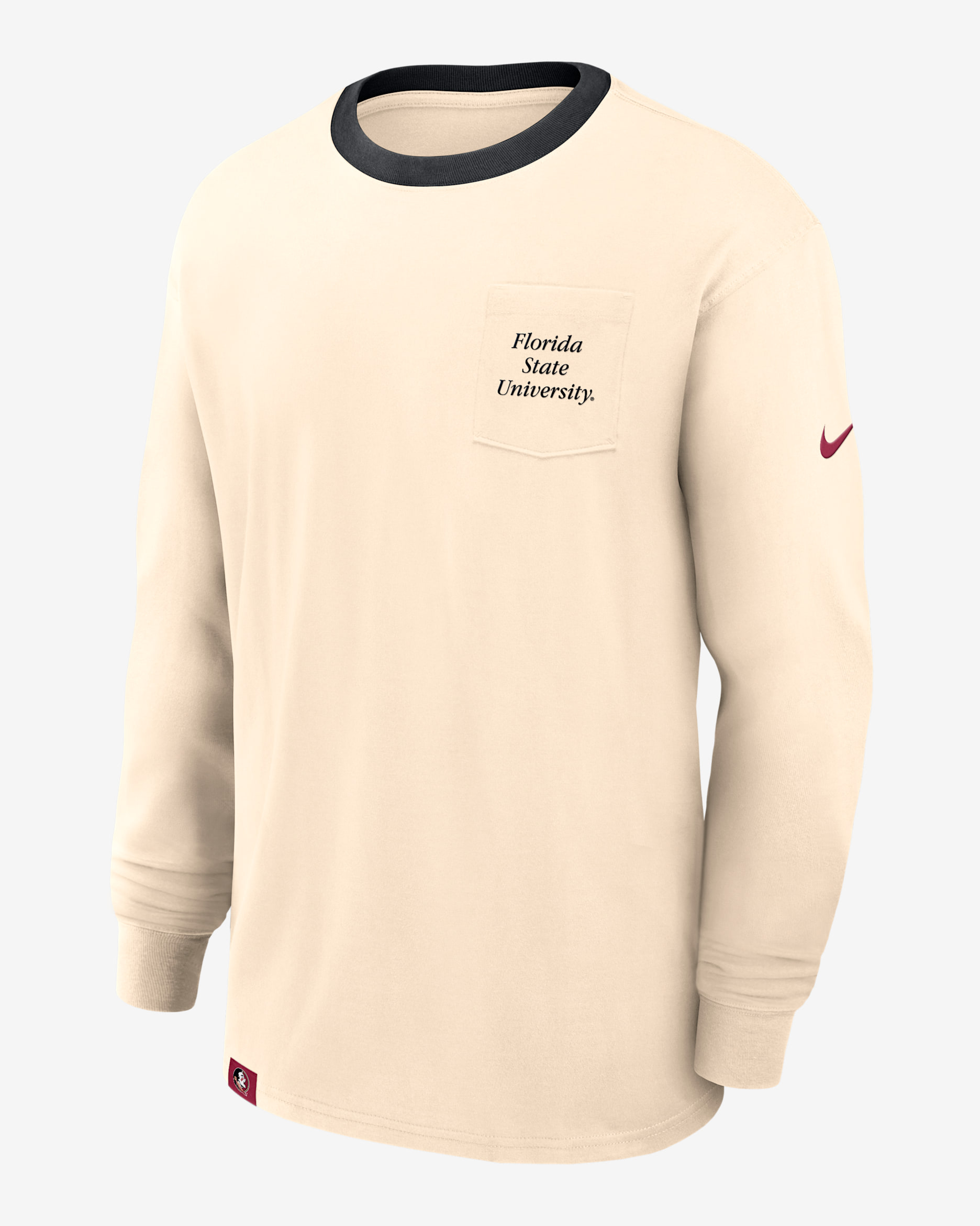 Florida State Athletic Prep Max90 Pocket Logo Men's Nike College Long-Sleeve T-Shirt - Natural