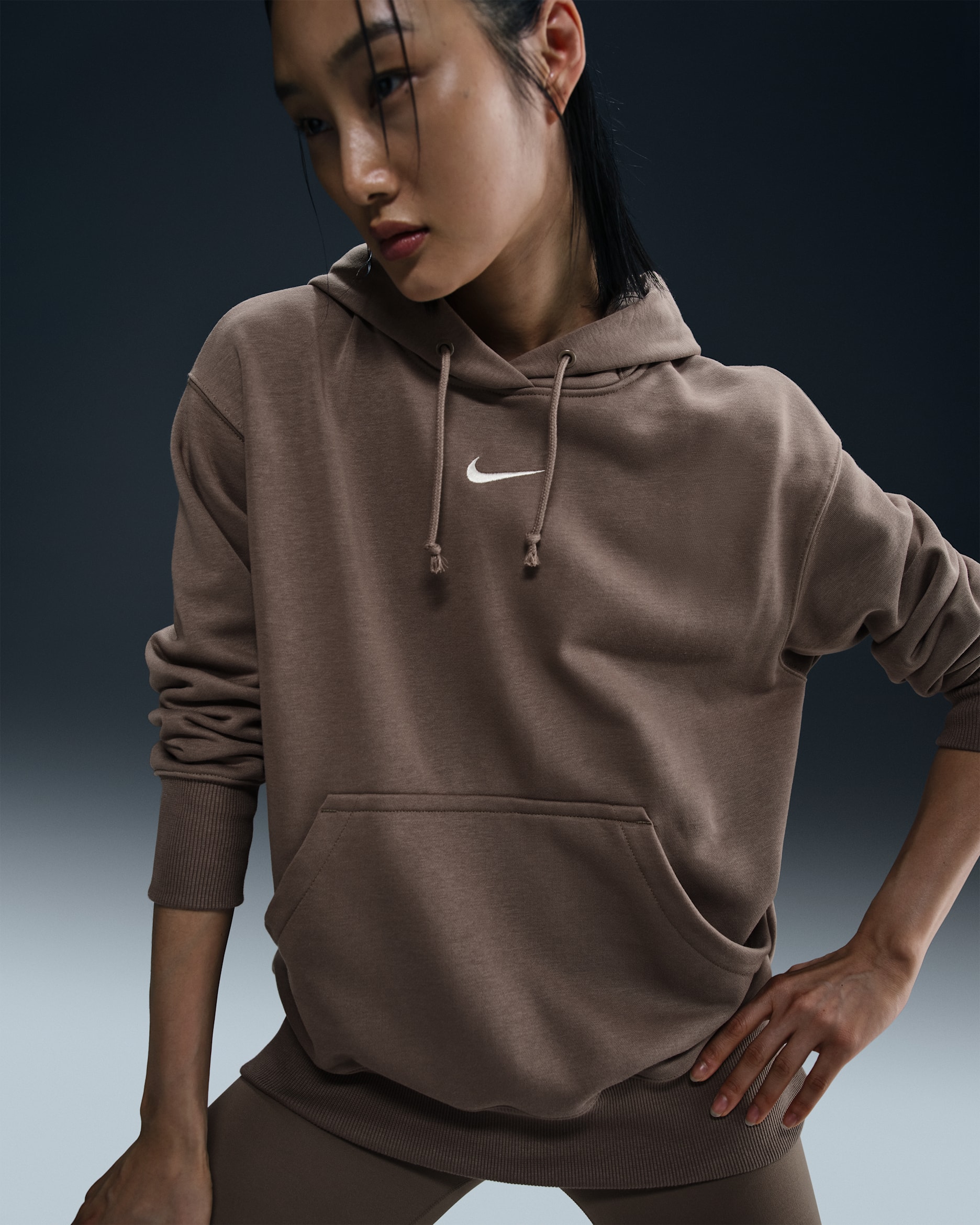 Nike Sportswear Phoenix Fleece 女款寬版套頭法國毛圈布連帽上衣 - Mink Brown/Sail