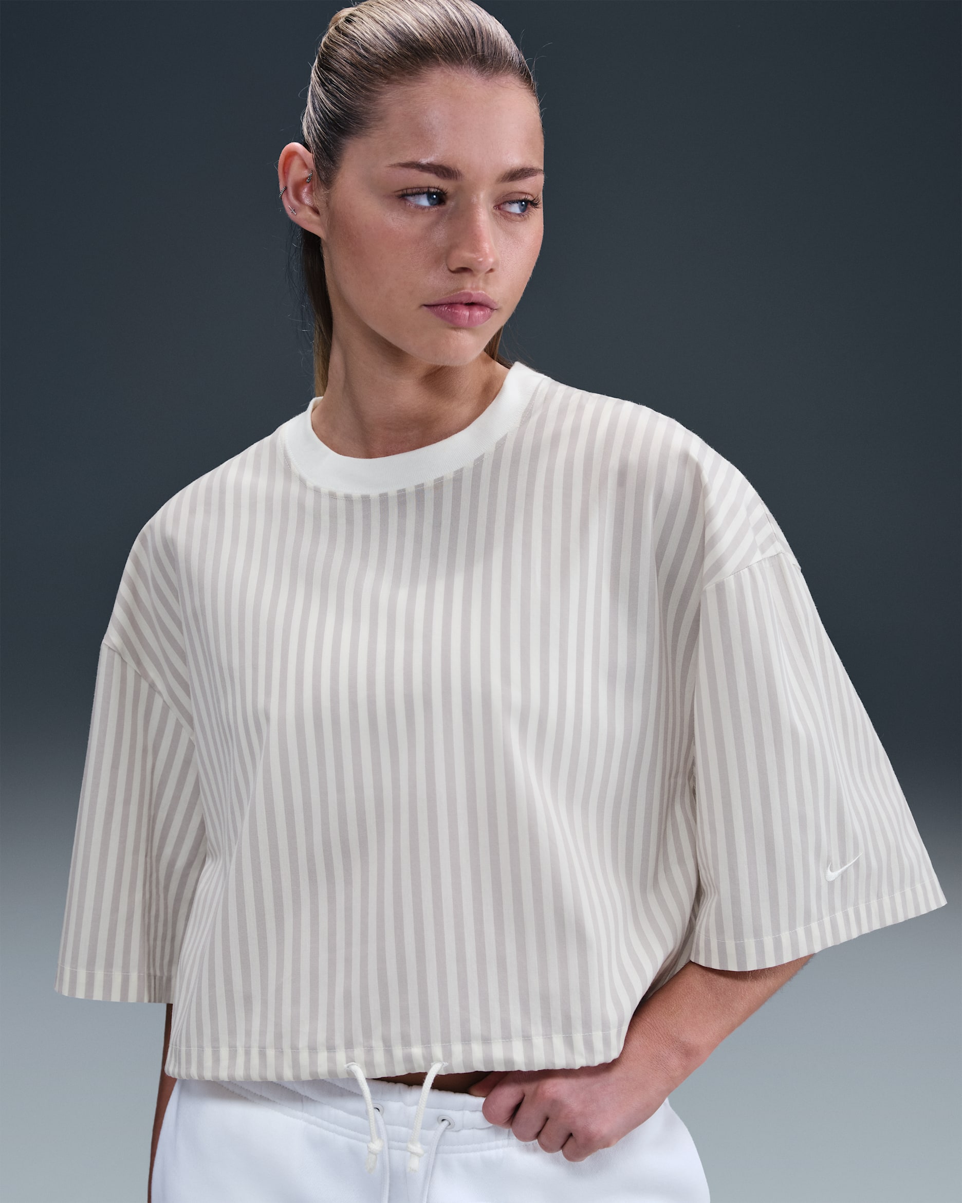 Nike Sportswear Chill Poplin Women's Striped Boxy Top - College Grey/Sail/Sail