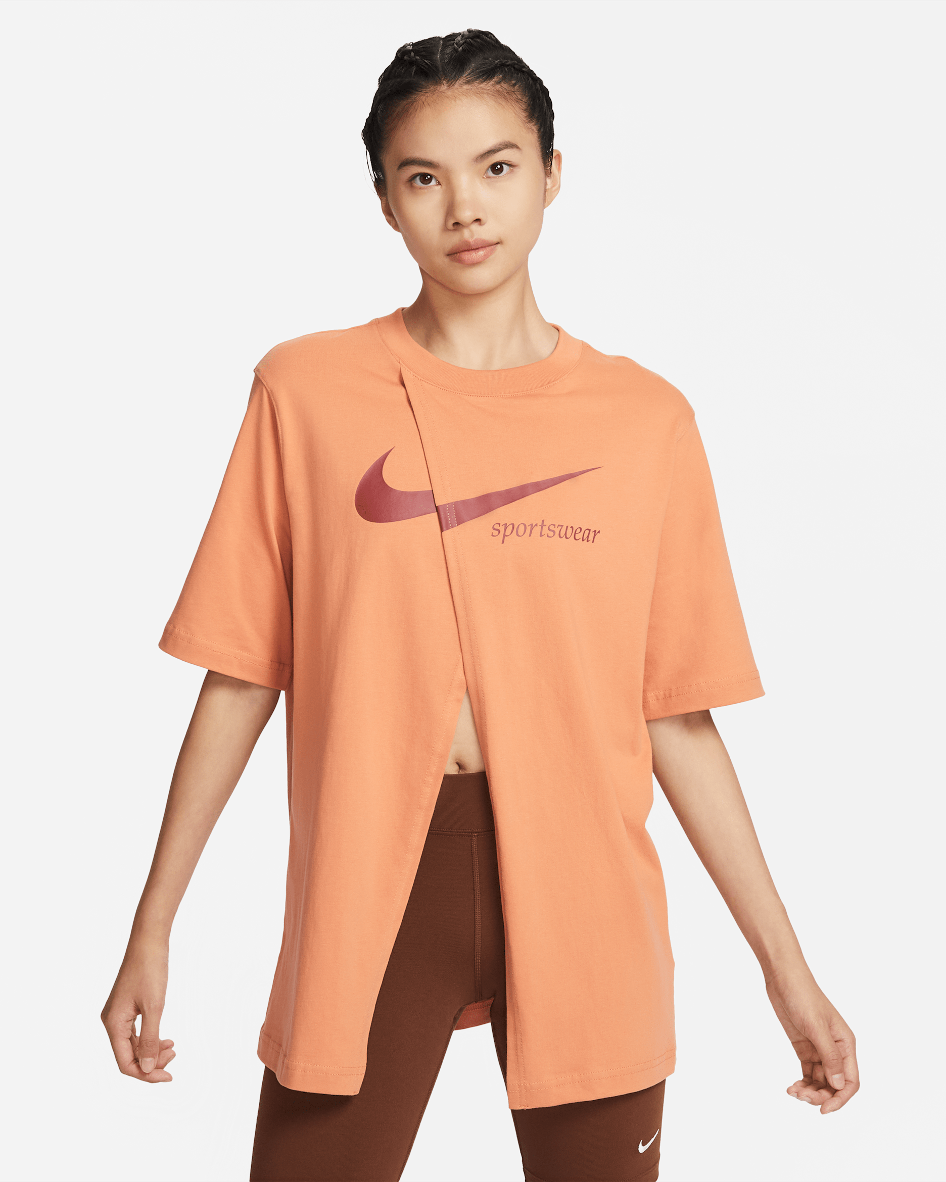 Nike Sportswear Collection Women's Oversized Slit Short-Sleeve Top - Amber Brown/Cedar