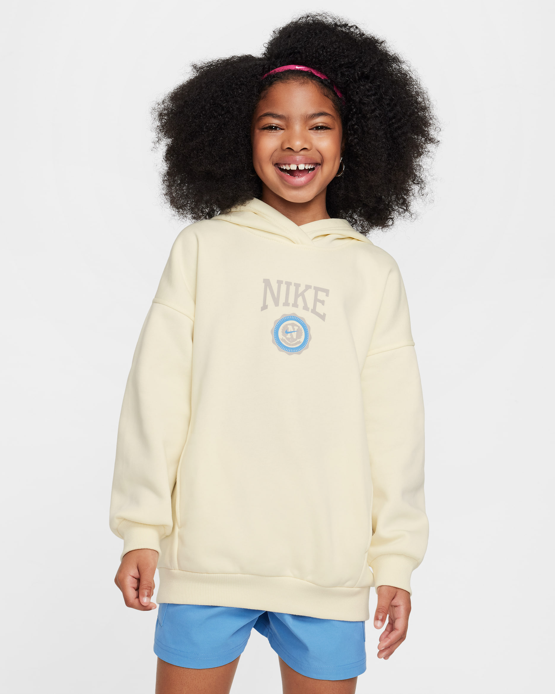 Nike Sportswear Club Fleece Girls' Oversized Pullover Hoodie - Coconut Milk/College Grey