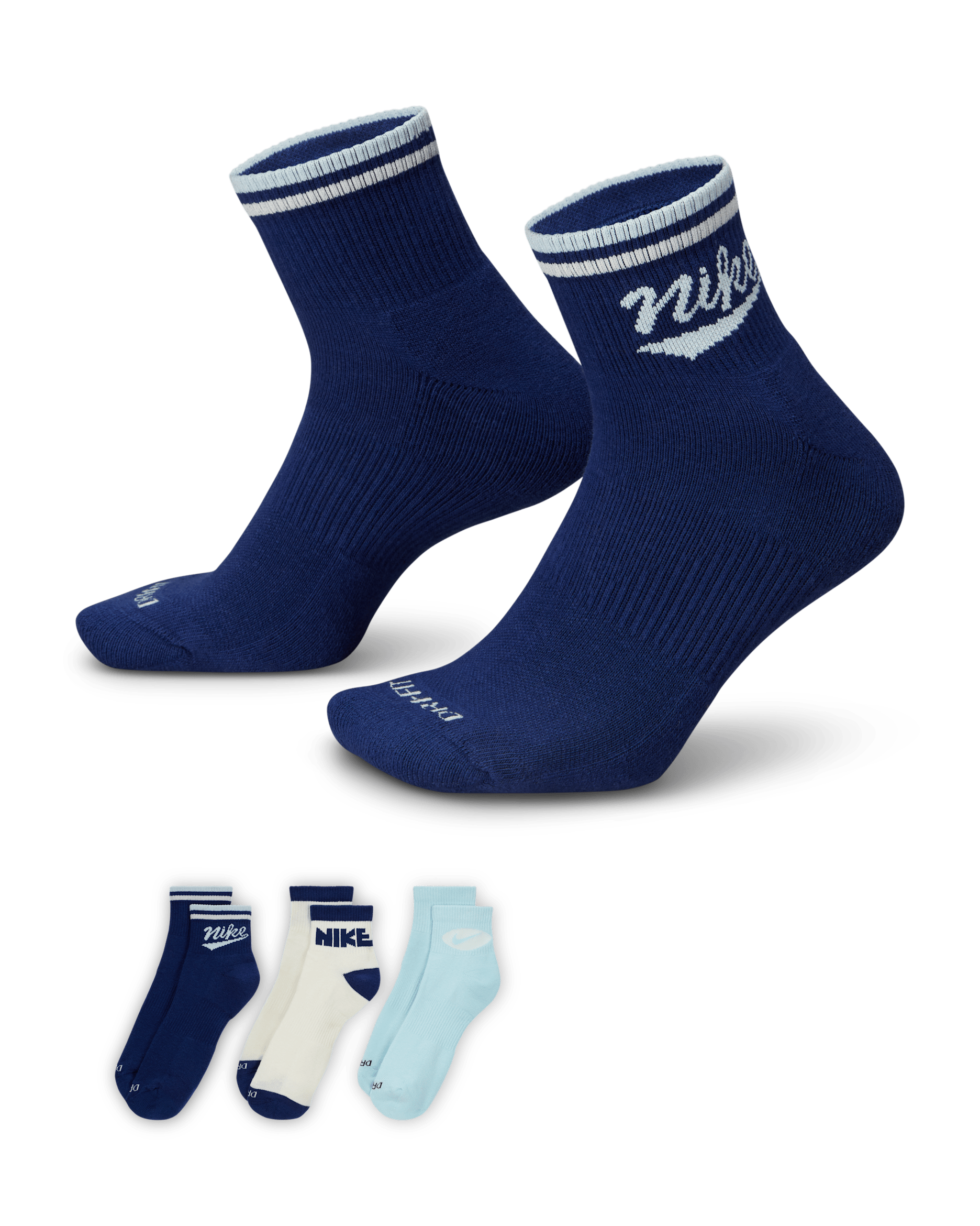 Nike Everyday Plus Ankle Socks (3 Pairs) - Multi-Colour